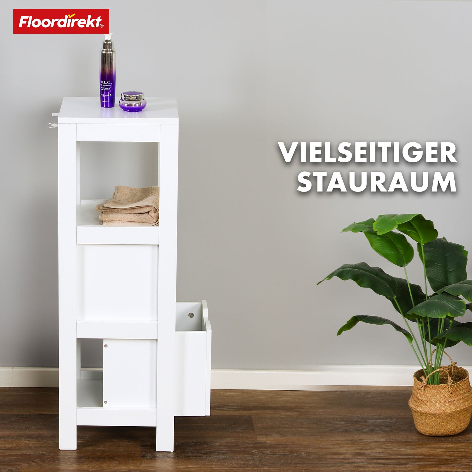 Badezimmerschrank | Ilinois | Schrank in Weiß mit drei Stauraumfächern | Praktische Aufbewahrung in elegantem Design