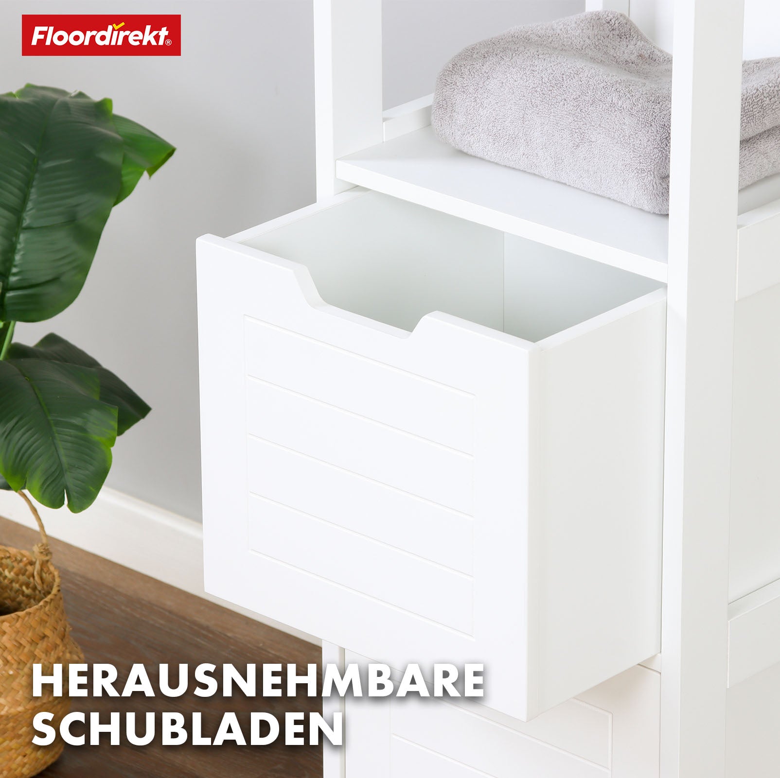 Badezimmerschrank | Ilinois | Schrank in Weiß mit drei Stauraumfächern | Praktische Aufbewahrung in elegantem Design