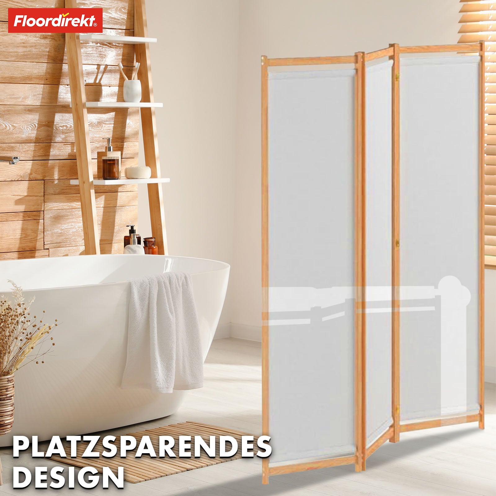 Bambus-Trennwand | Tennessee | 3-teiliger, flexibler Raumteiler aus Bambus und Stoff