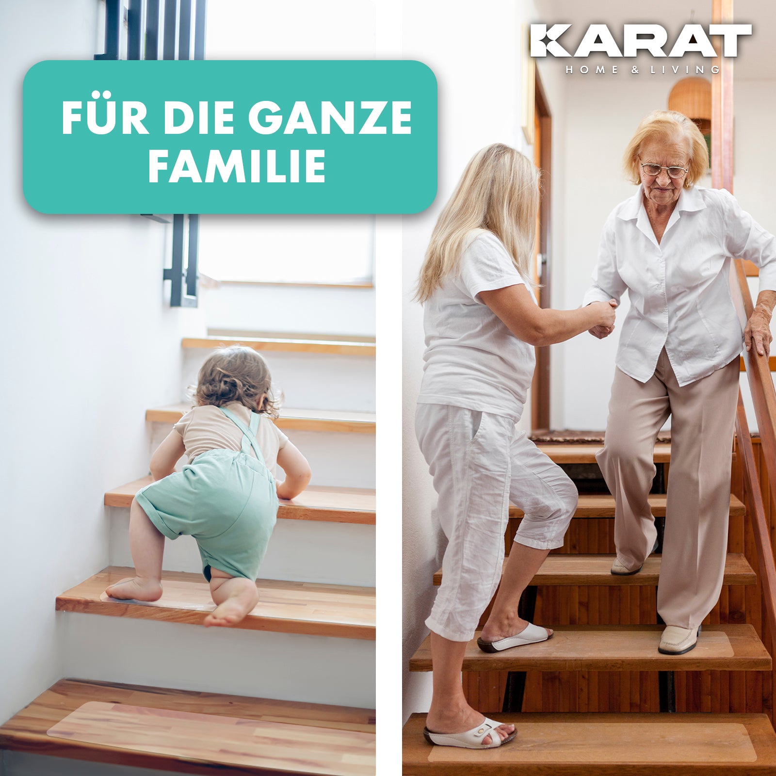 Antirutsch-Streifen für Treppen | Henri | Strukturierte Oberfläche | Selbstklebend | 15er Set inklusive Montageroller | Transparent | 10 x 60 cm