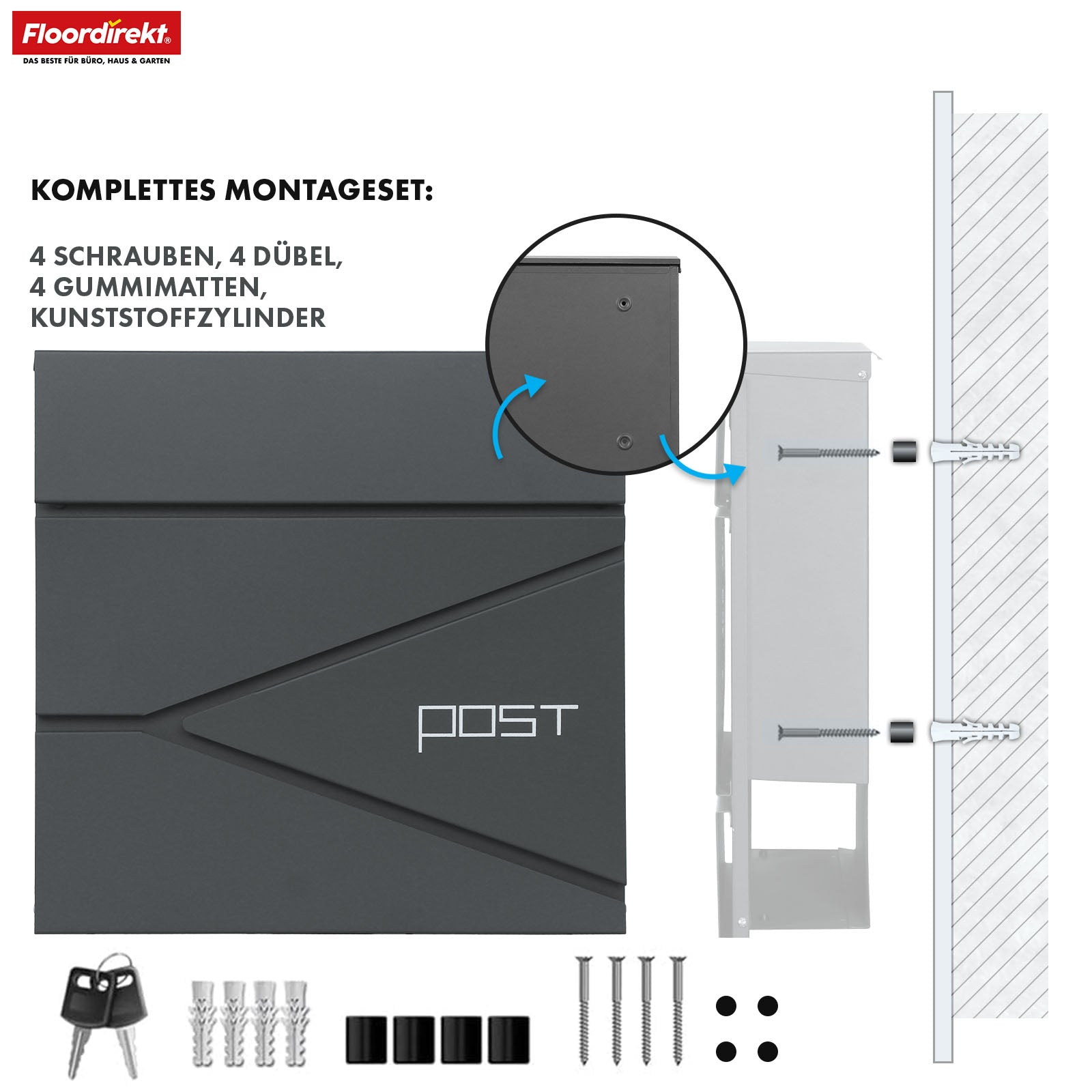 Briefkasten | Armand | Wetterfester Stahlbriefkasten mit C4-Einwurf und integriertem Zeitungsfach