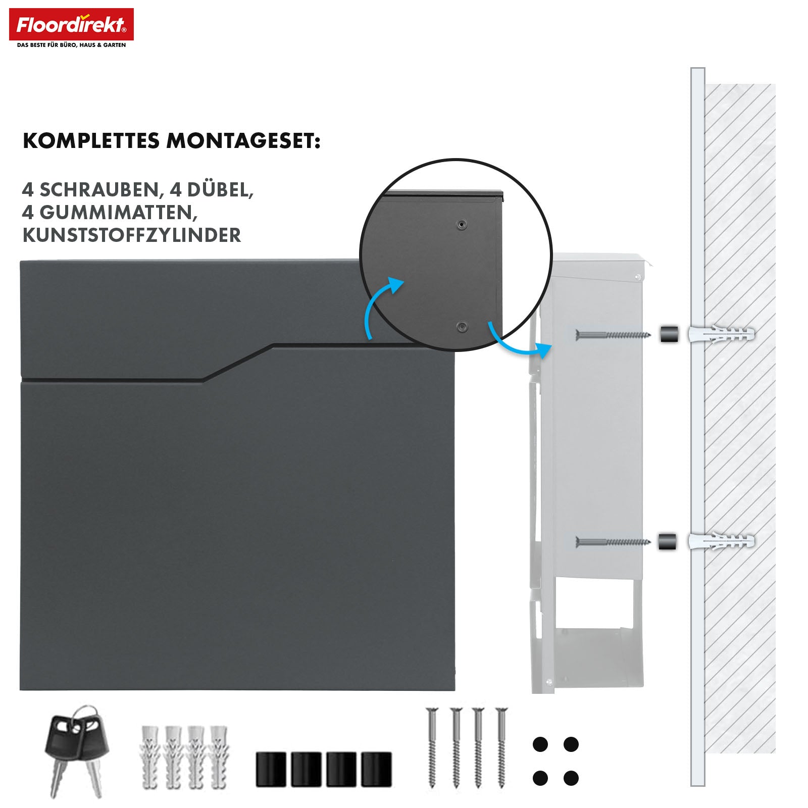 Briefkasten | Jean | Stabiler Stahlbriefkasten mit Zeitungsfach und großer Einwurfklappe