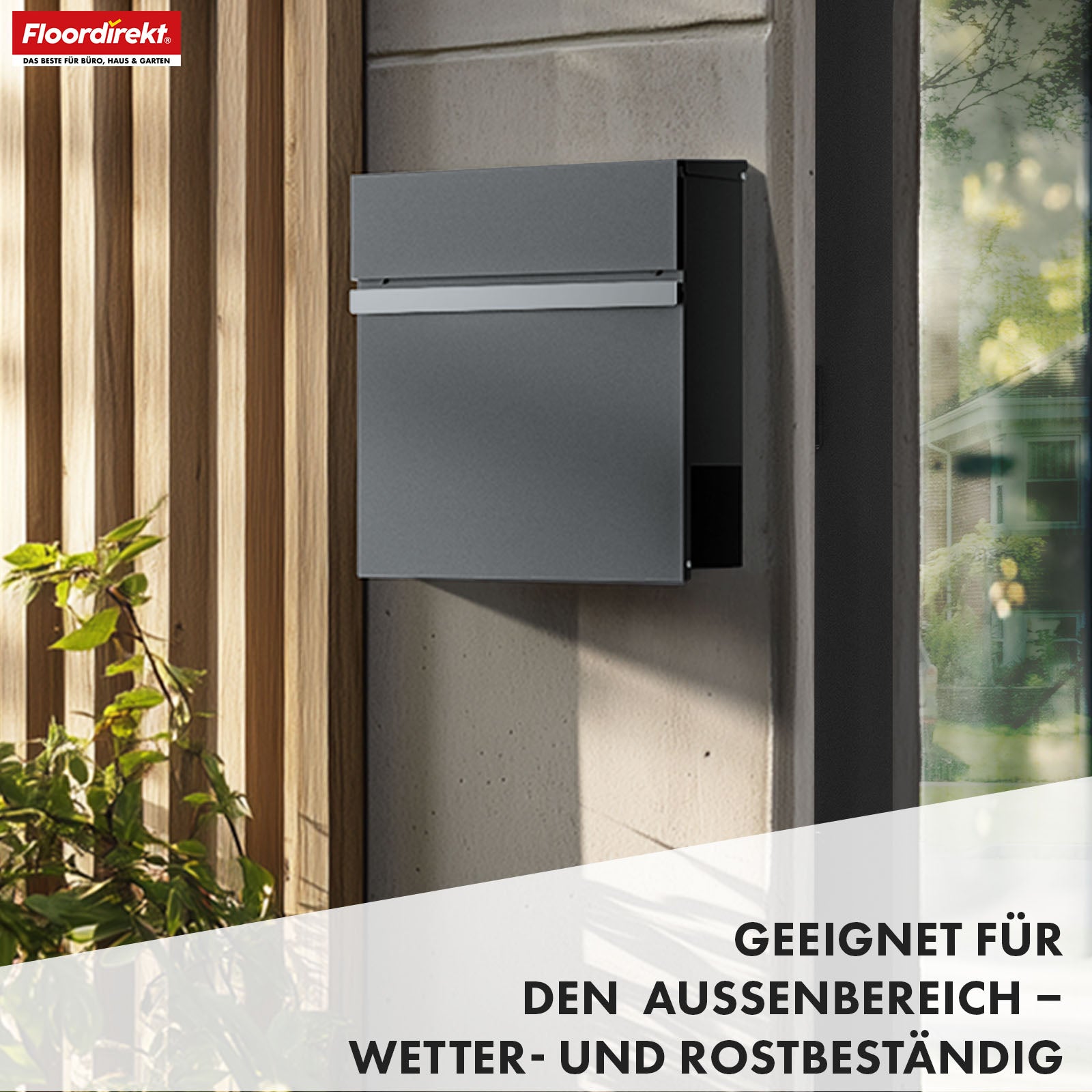 Briefkasten | Gaston | Moderner Wandbriefkasten mit Zeitungsfach & Edelstahl-Namensschild in Anthrazit