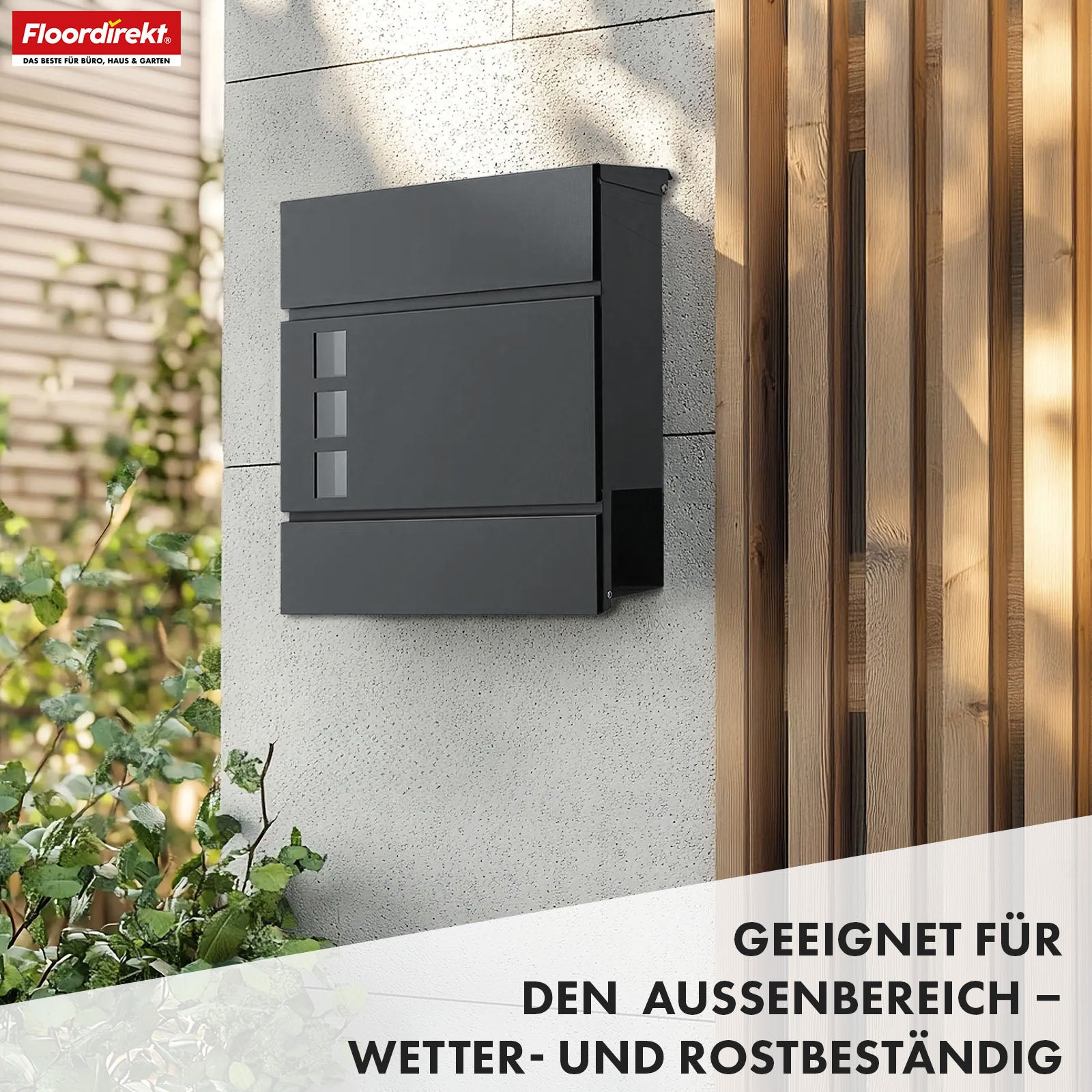 Briefkasten | Jules | Anthrazitfarbener Wandbriefkasten mit Sichtfenstern und Zeitungsfach