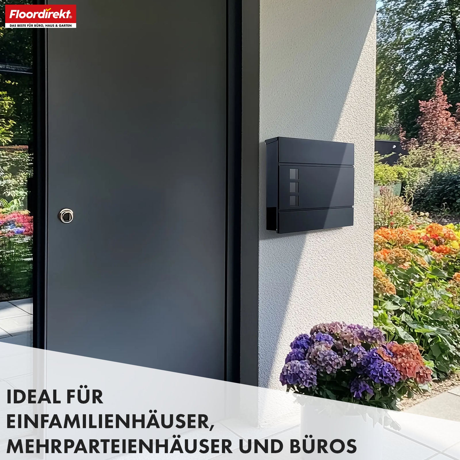 Briefkasten | Jules | Anthrazitfarbener Wandbriefkasten mit Sichtfenstern und Zeitungsfach