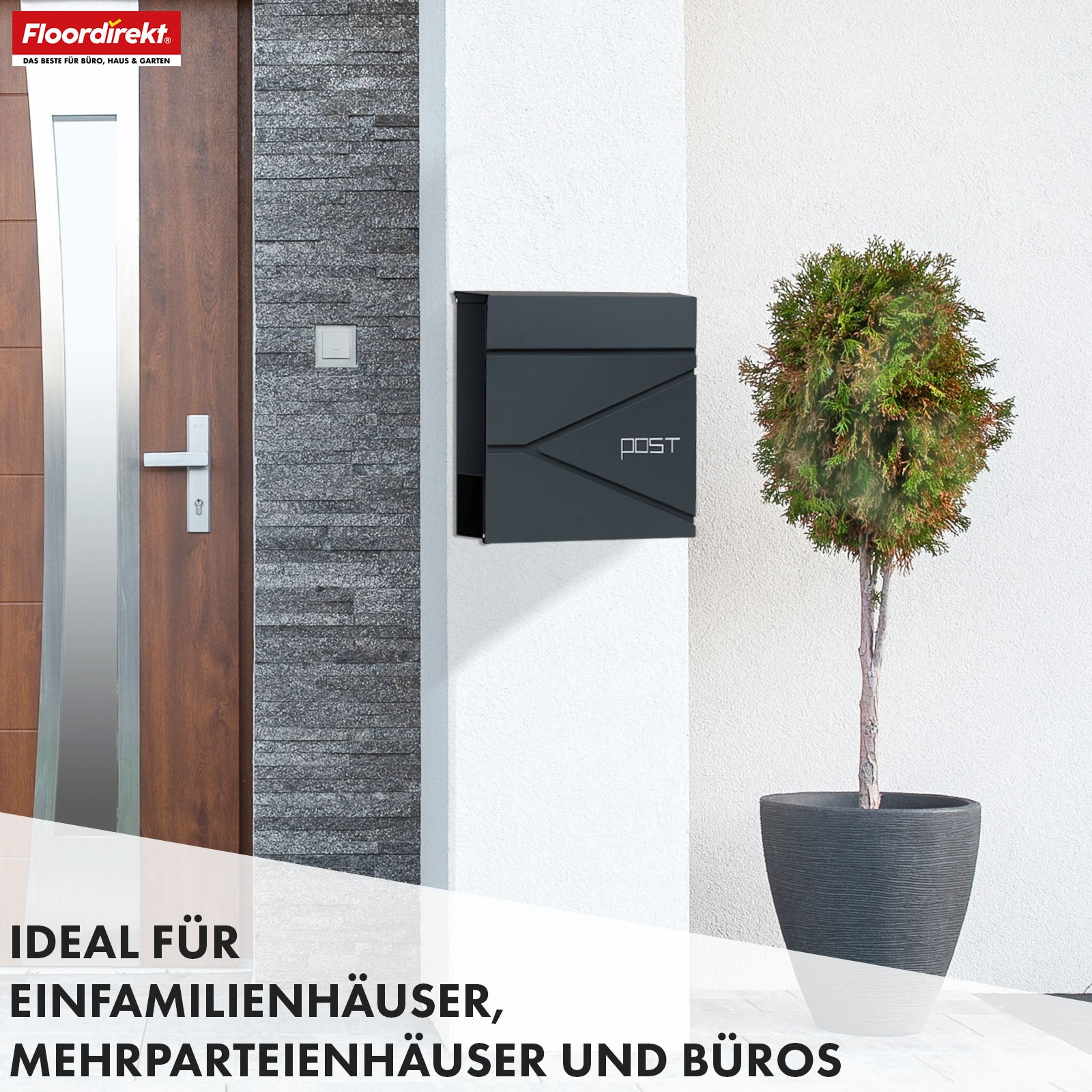 Briefkasten | Armand | Wetterfester Stahlbriefkasten mit C4-Einwurf und integriertem Zeitungsfach