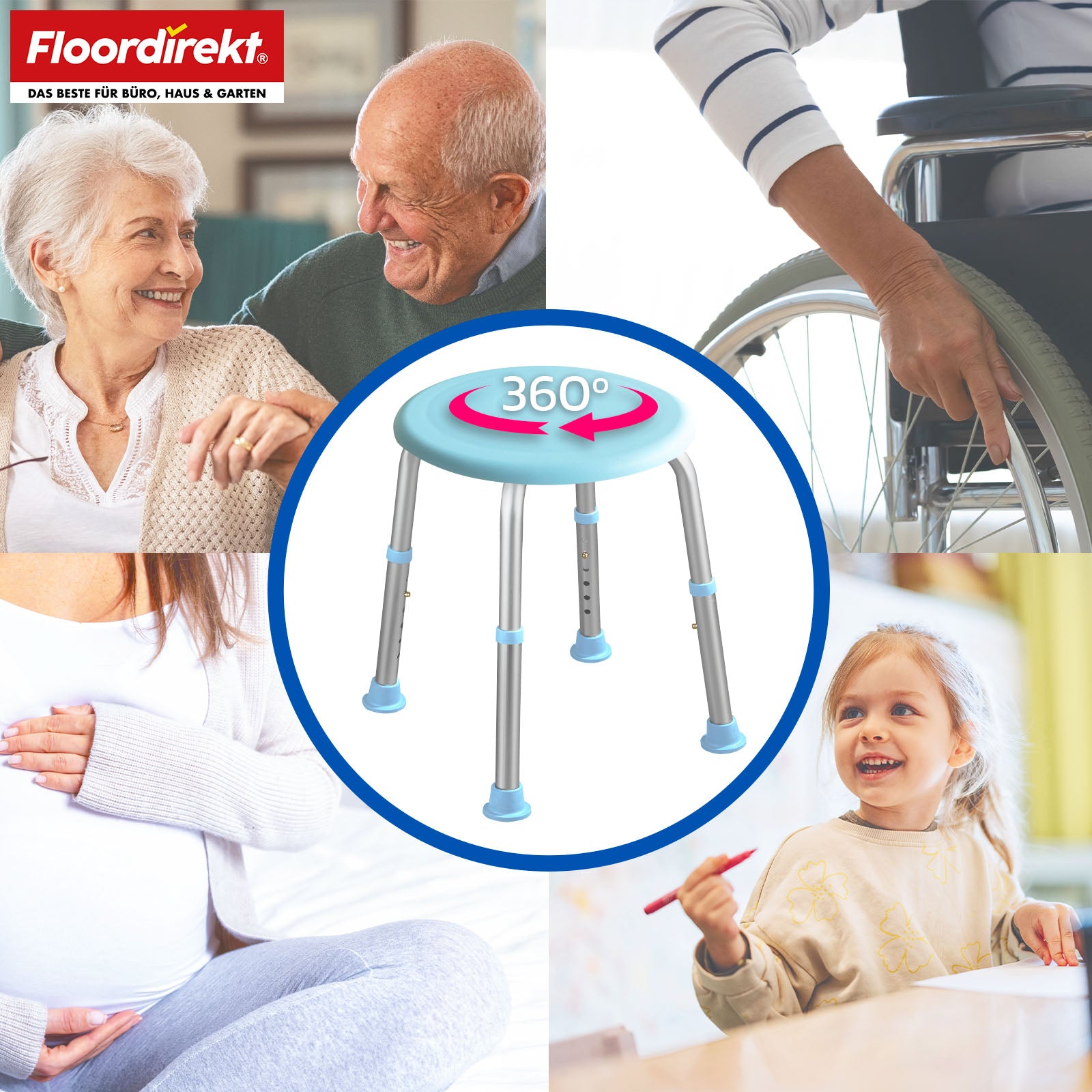 Dusch- und Badhocker | Pedro | Höhenverstellbar & 360° drehbar | Rutschfest & belastbar bis 150 kg