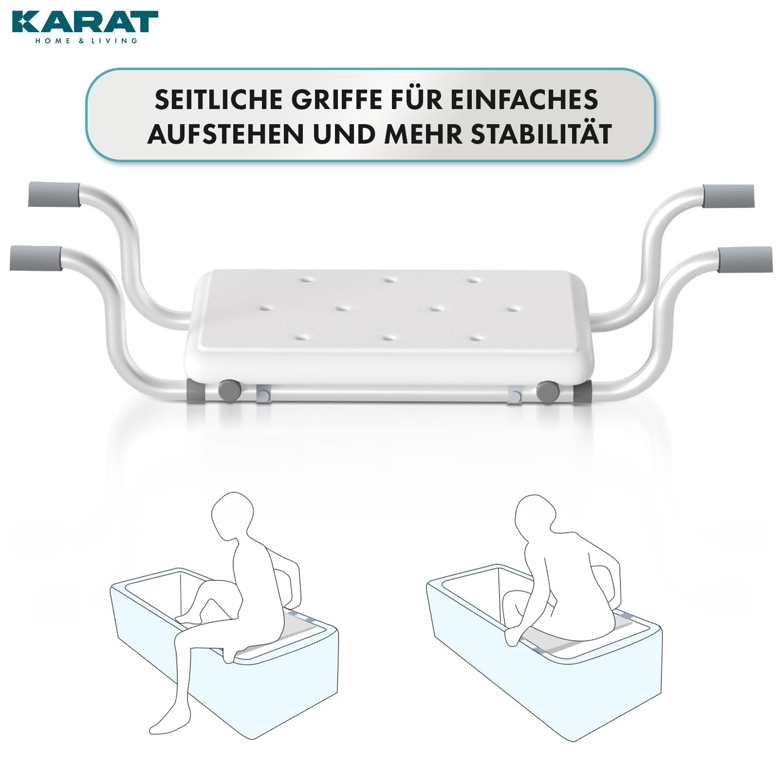 Badewannensitz | Levi | Verstellbarer & Rutschfester Sitz aus Aluminium | Belastbar bis 150 kg