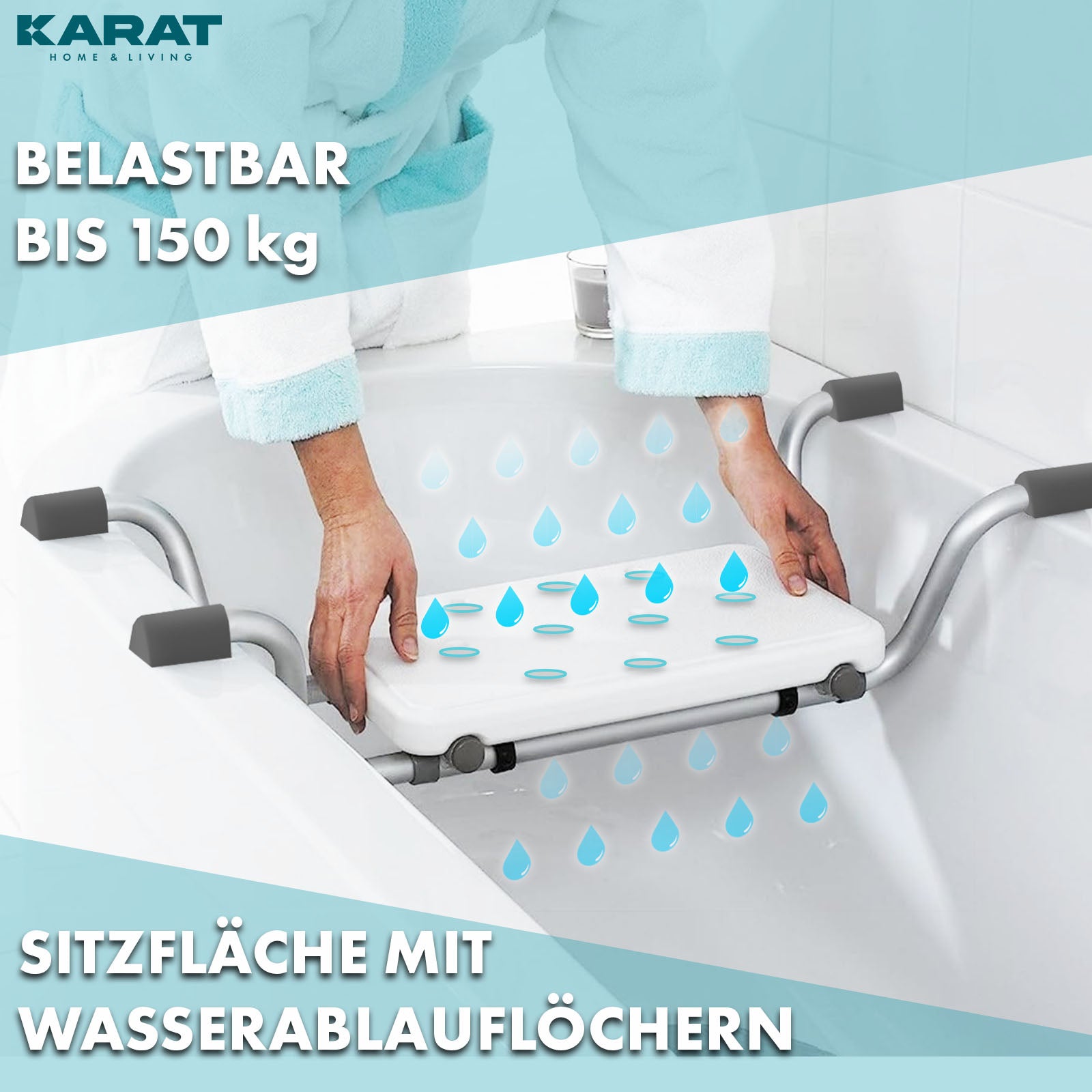 Badewannensitz | Levi | Verstellbarer & Rutschfester Sitz aus Aluminium | Belastbar bis 150 kg