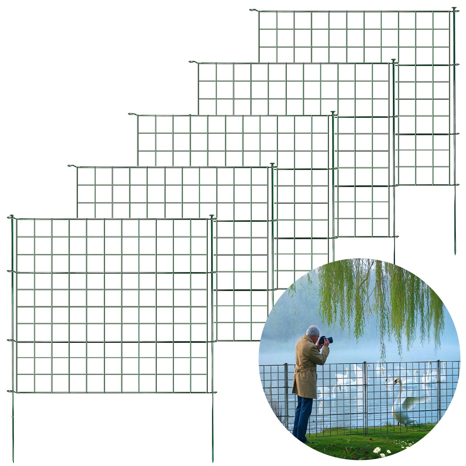 Gitterzaun | Pablo | 5-teiliges Metall-Steckzaun-Set | Erweiterbar für Garten, Teich & Tiere