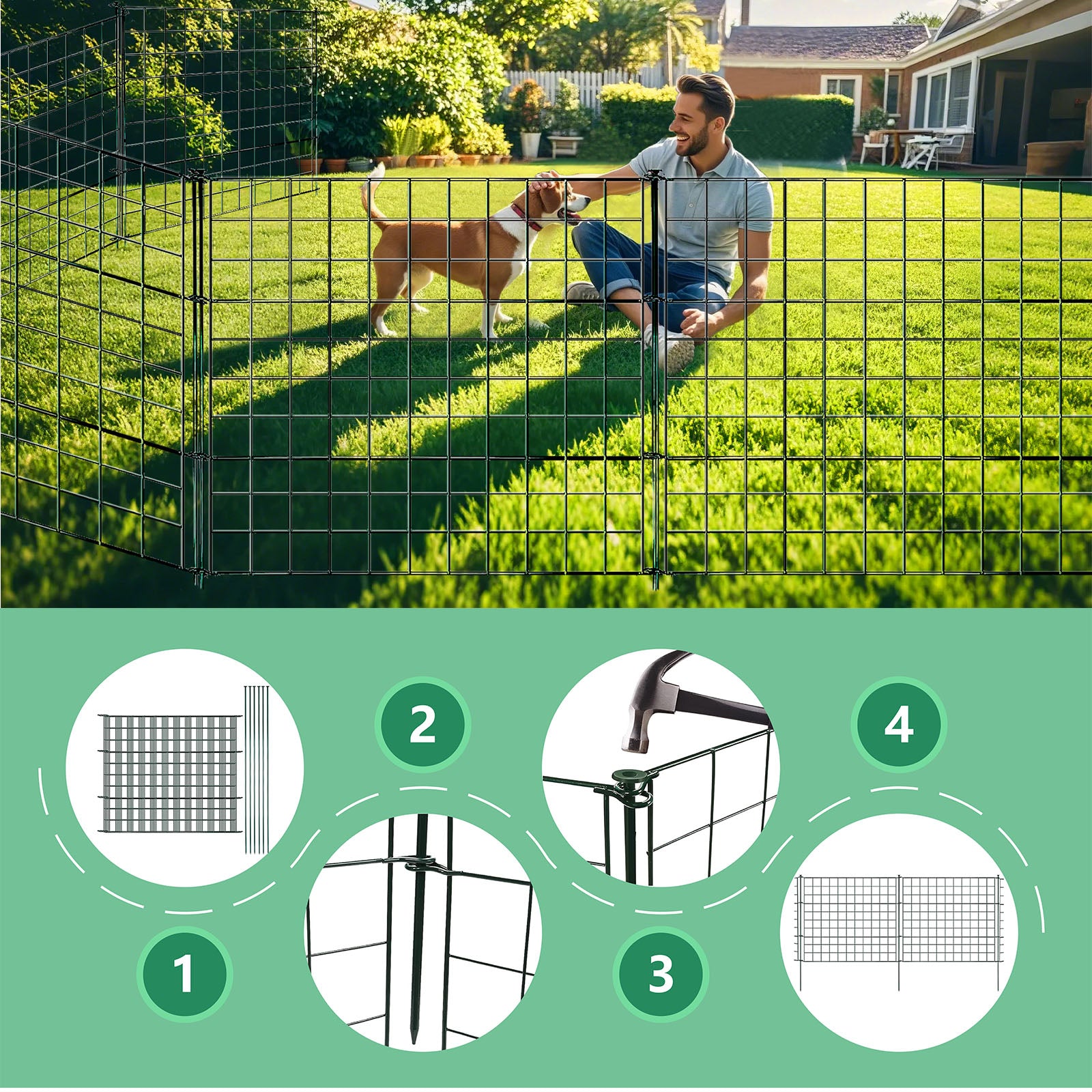 Gitterzaun | Pablo | 5-teiliges Metall-Steckzaun-Set | Erweiterbar für Garten, Teich & Tiere