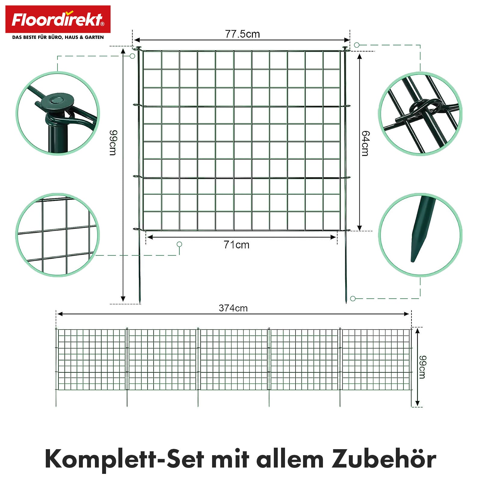Gitterzaun | Pablo | 5-teiliges Metall-Steckzaun-Set | Erweiterbar für Garten, Teich & Tiere