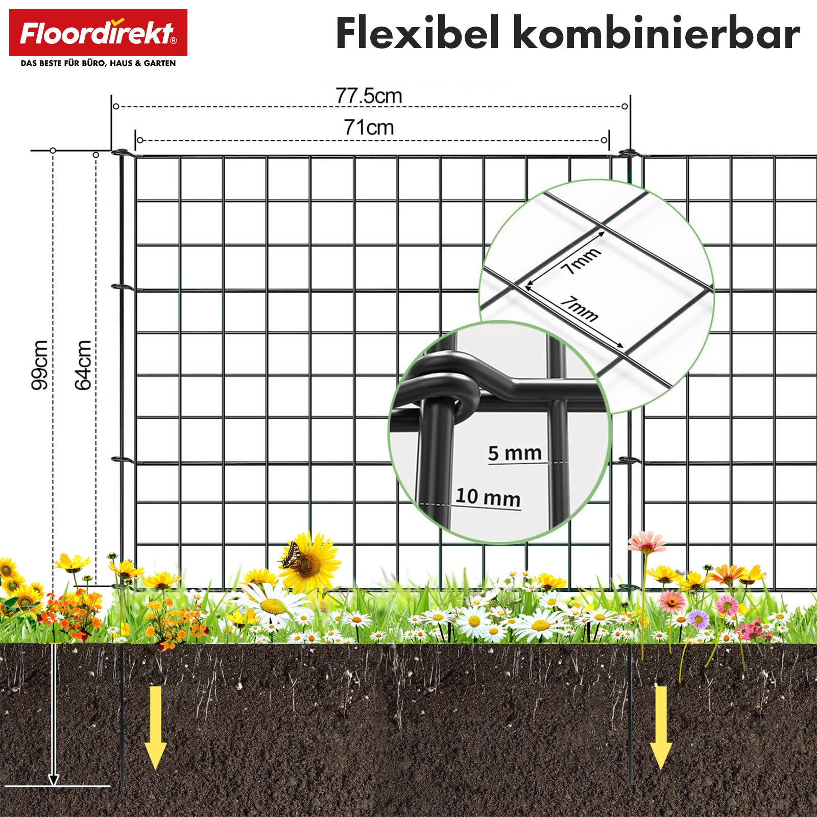 Gitterzaun | Pablo | 5-teiliges Metall-Steckzaun-Set | Erweiterbar für Garten, Teich & Tiere
