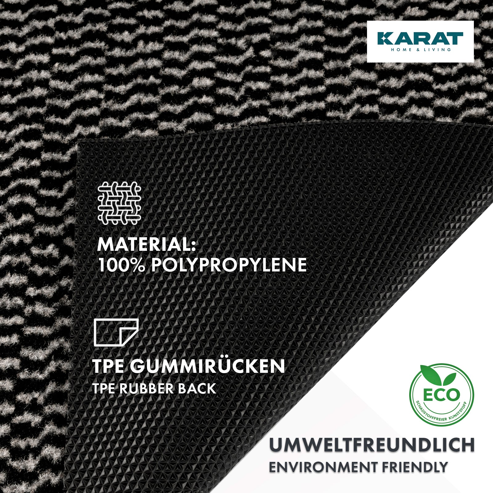 Schmutzfangmatte Melange | Türvorleger für innen und außen | Pflegeleicht | Rutschhemmend