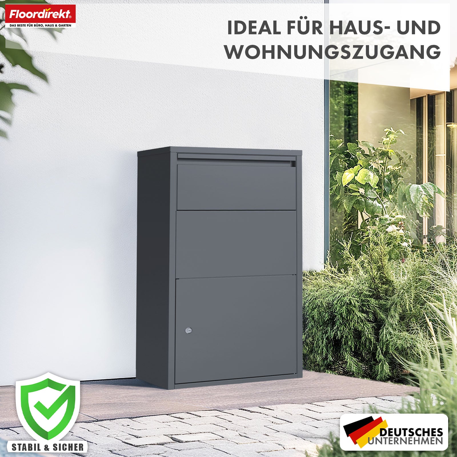 Paketbox | Clement | Praktische Paketkasten mit Klappensystem & Schloss | Wetterfest & einfach zu montieren