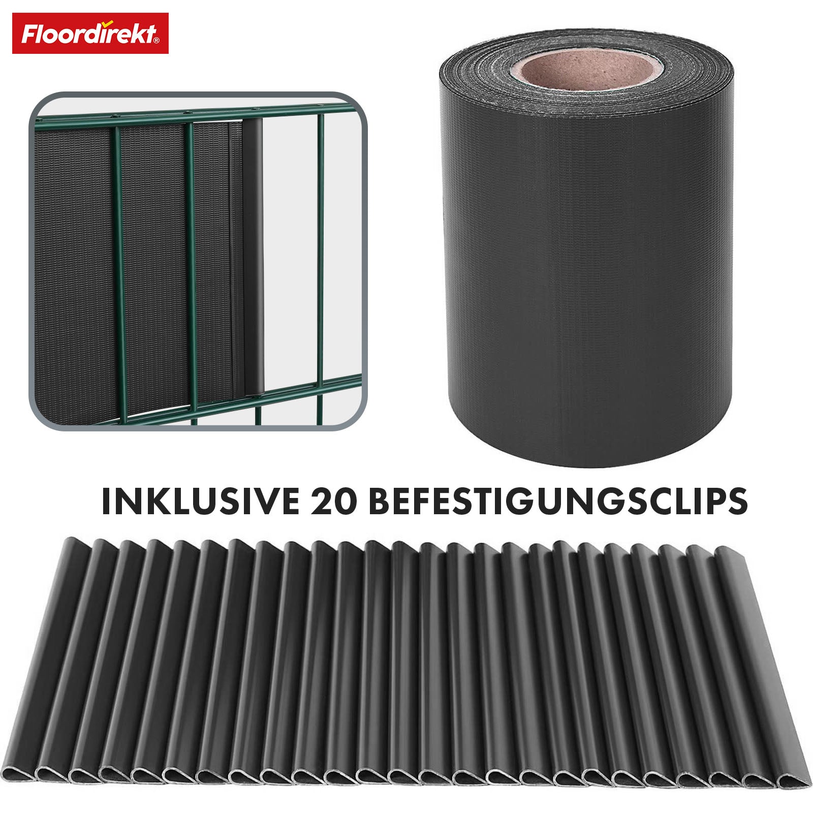 PVC-Sichtschutzstreifen | Für Gittermatten-Zäune | 3 Farben + 4 Designs