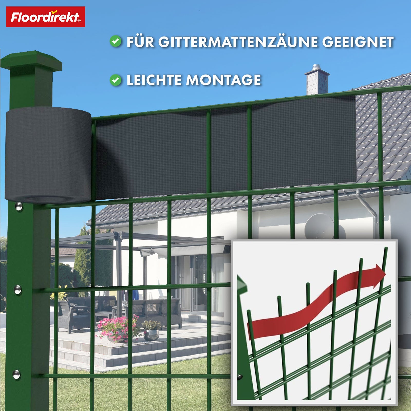 PVC-Sichtschutzstreifen | Für Gittermatten-Zäune | 3 Farben + 4 Designs