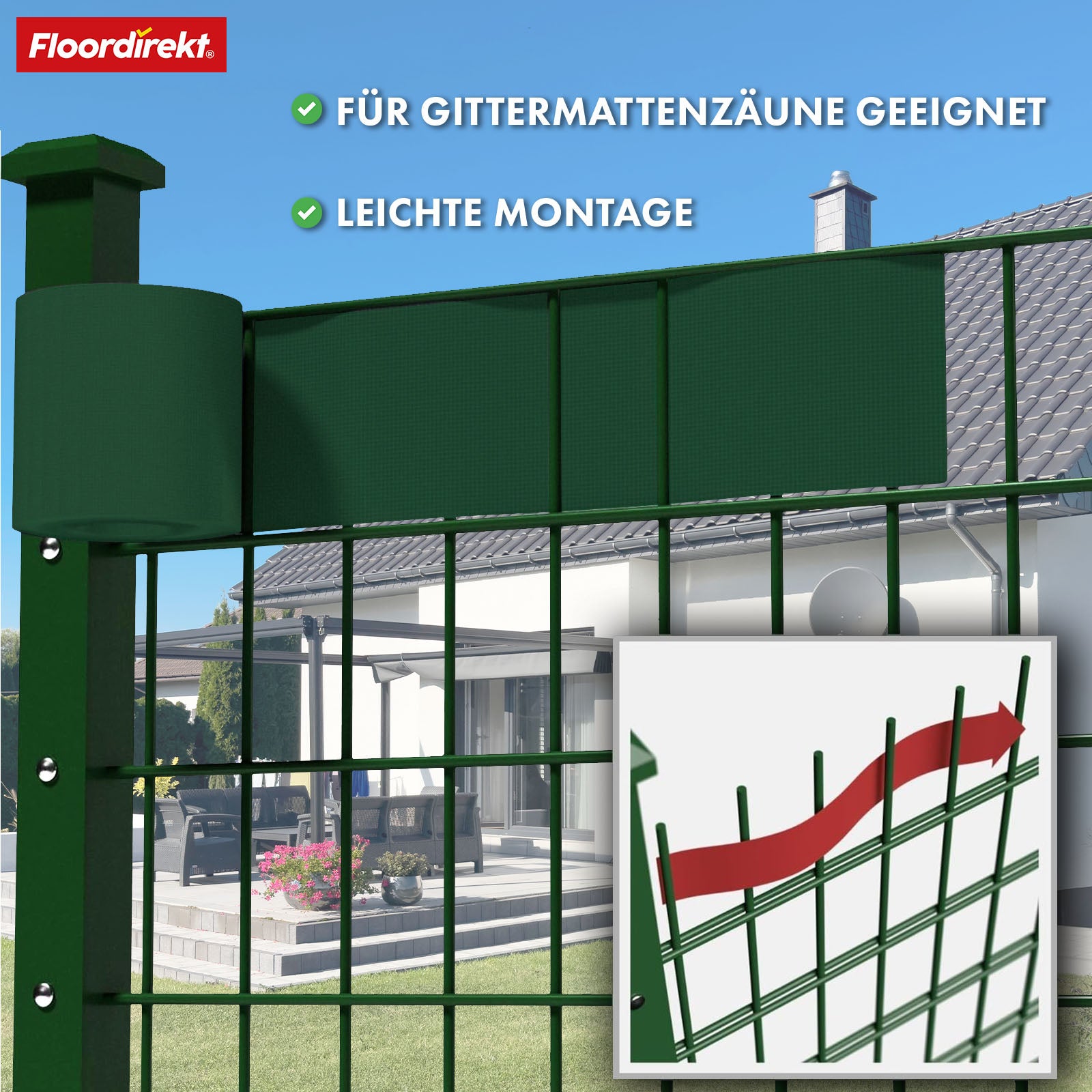 PVC-Sichtschutzstreifen | Für Gittermatten-Zäune | 3 Farben + 4 Designs