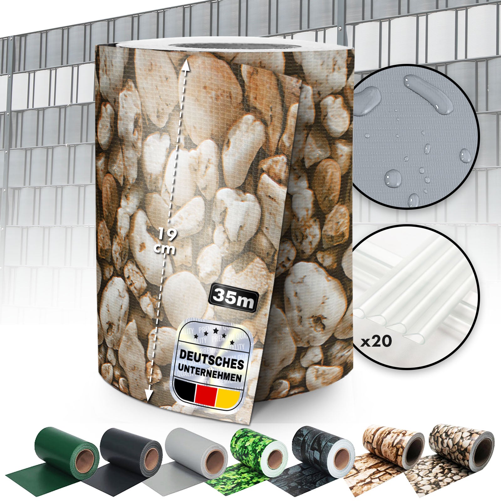 PVC-Sichtschutzstreifen | Für Gittermatten-Zäune | 3 Farben + 4 Designs