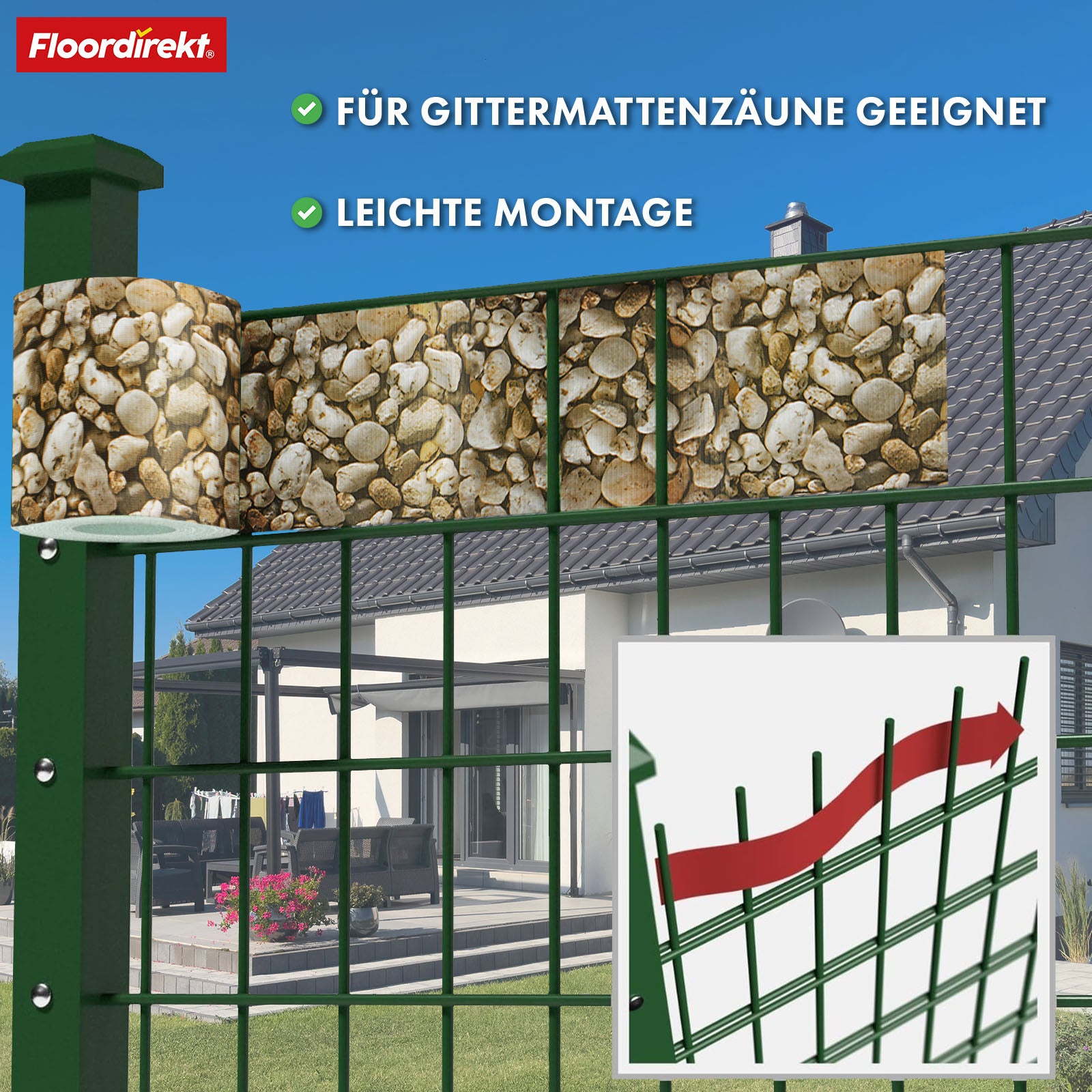 PVC-Sichtschutzstreifen | Für Gittermatten-Zäune | 3 Farben + 4 Designs