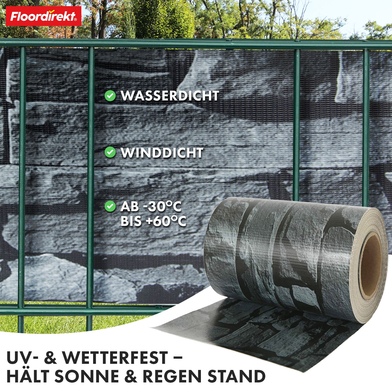 PVC-Sichtschutzstreifen | Für Gittermatten-Zäune | 3 Farben + 4 Designs