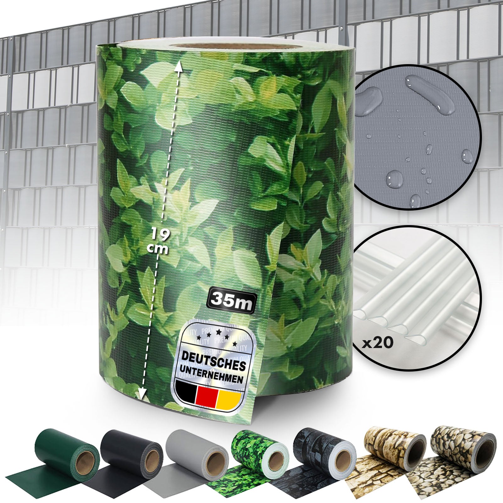 PVC-Sichtschutzstreifen | Für Gittermatten-Zäune | 3 Farben + 4 Designs