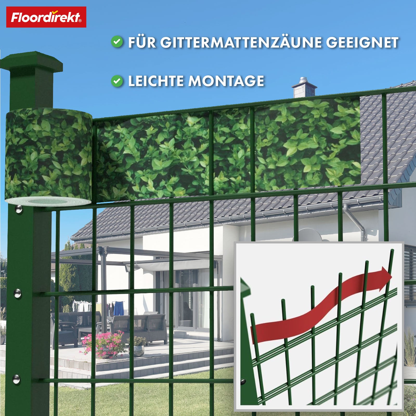 PVC-Sichtschutzstreifen | Für Gittermatten-Zäune | 3 Farben + 4 Designs
