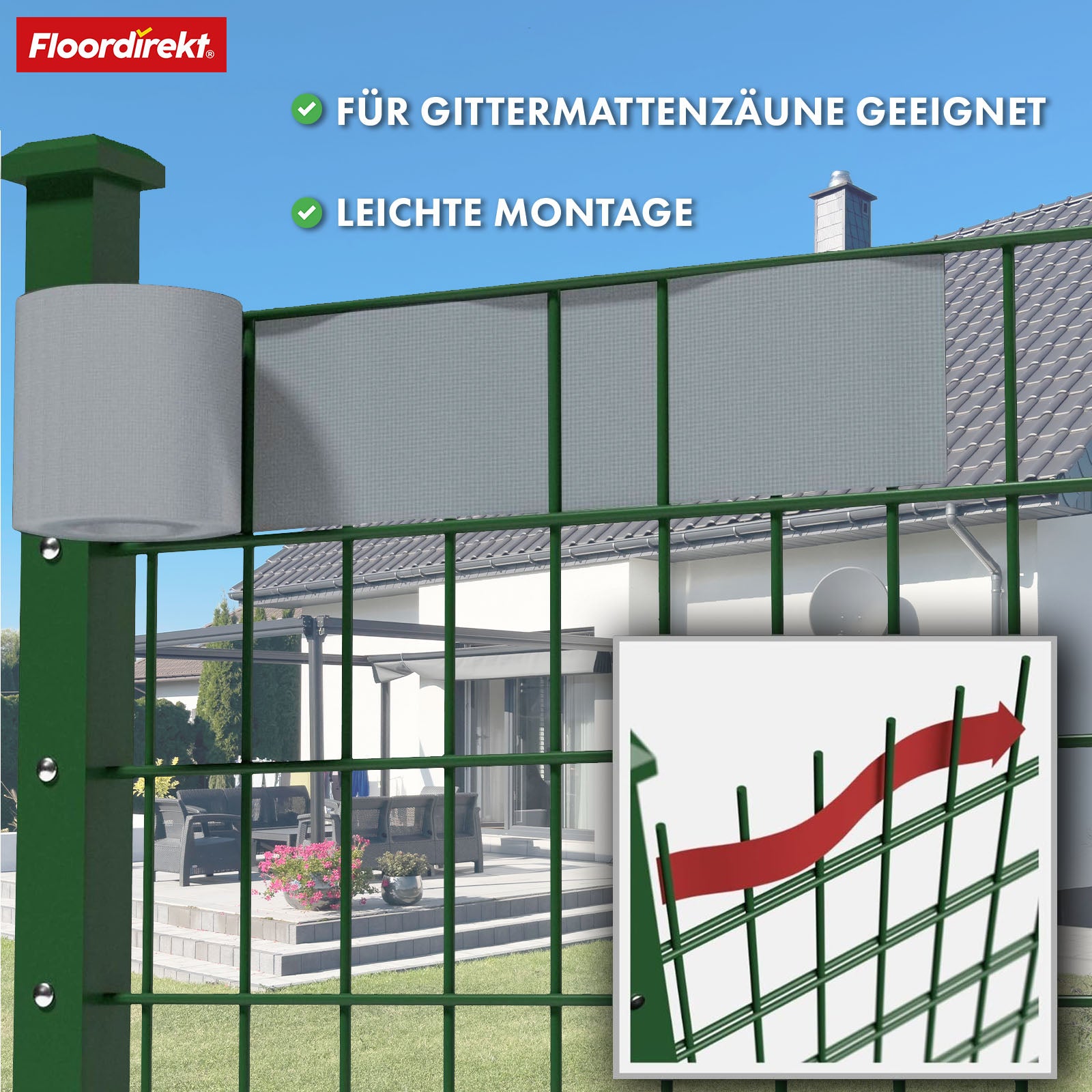PVC-Sichtschutzstreifen | Für Gittermatten-Zäune | 3 Farben + 4 Designs