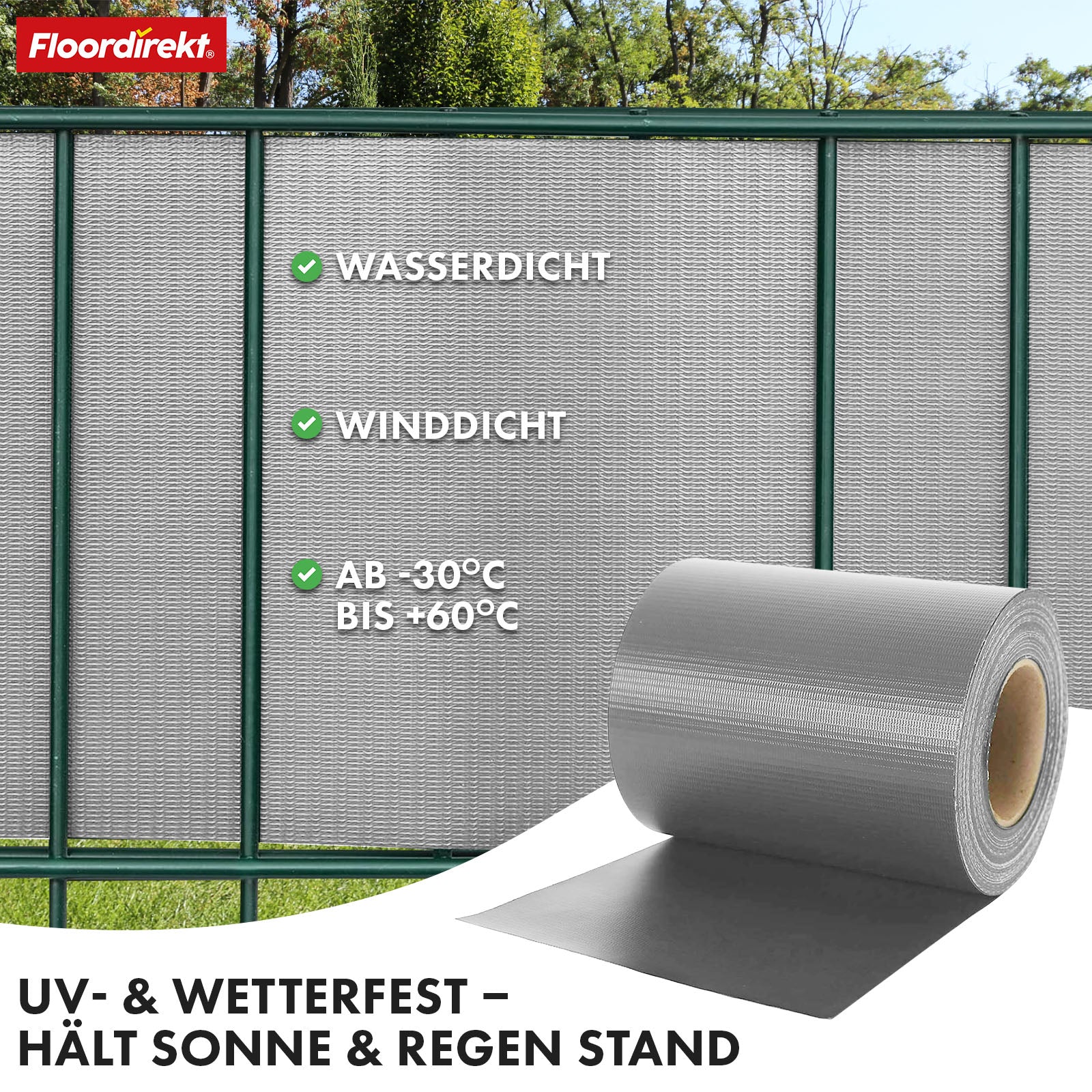 PVC-Sichtschutzstreifen | Für Gittermatten-Zäune | 3 Farben + 4 Designs