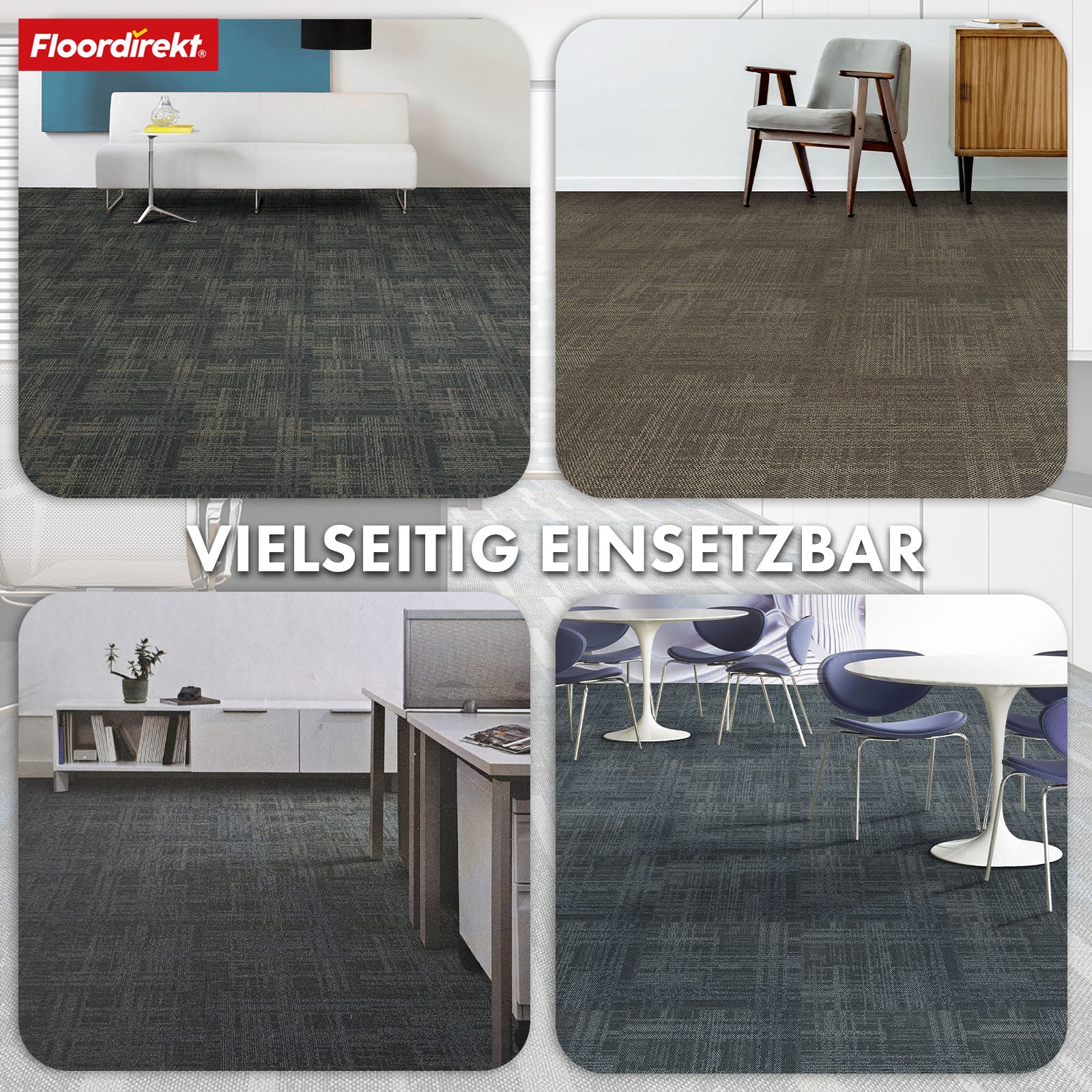 Teppichfliesen | Luzern | 50 x 50 cm | Komfortabel, schalldämmend & für Fußbodenheizung geeignet | In 4 Farben erhältlich