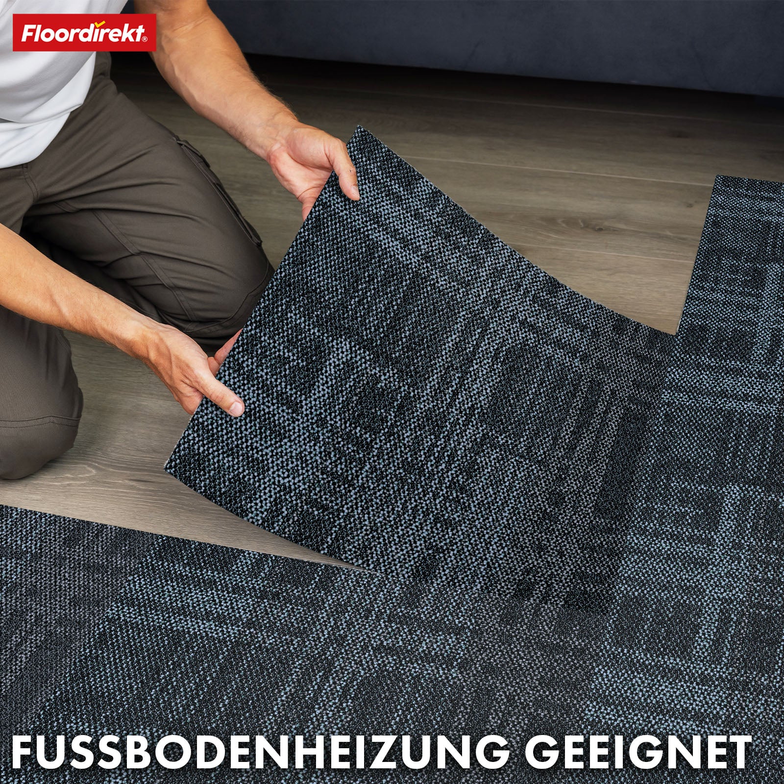 Teppichfliesen | Luzern | 50 x 50 cm | Komfortabel, schalldämmend & für Fußbodenheizung geeignet | In 4 Farben erhältlich