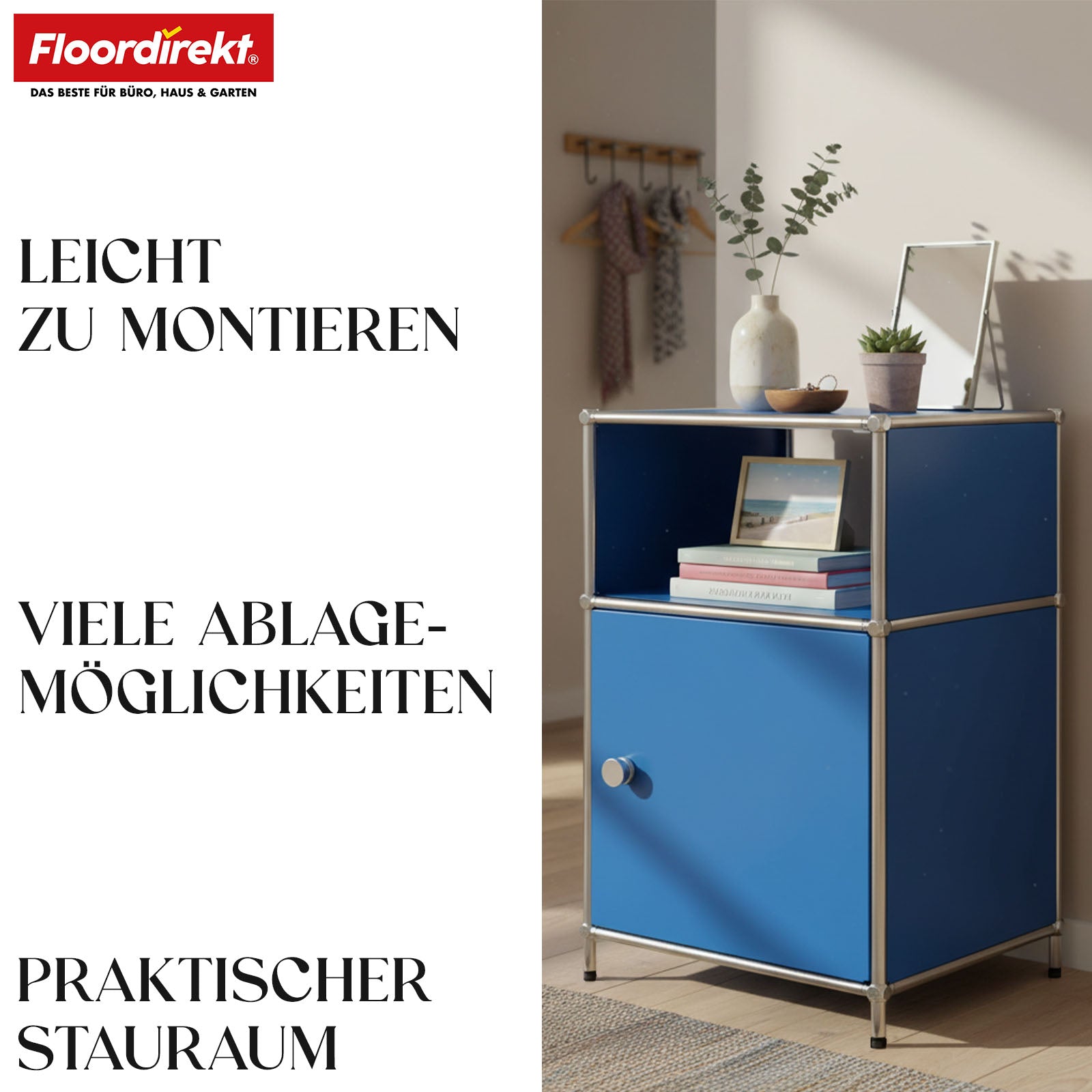 Metallregal | Concept Epure MK-040 | 3-stöckiges Aufbewahrungsregal mit Tür & & Ablageflächen | In mehreren Farben erhältlich