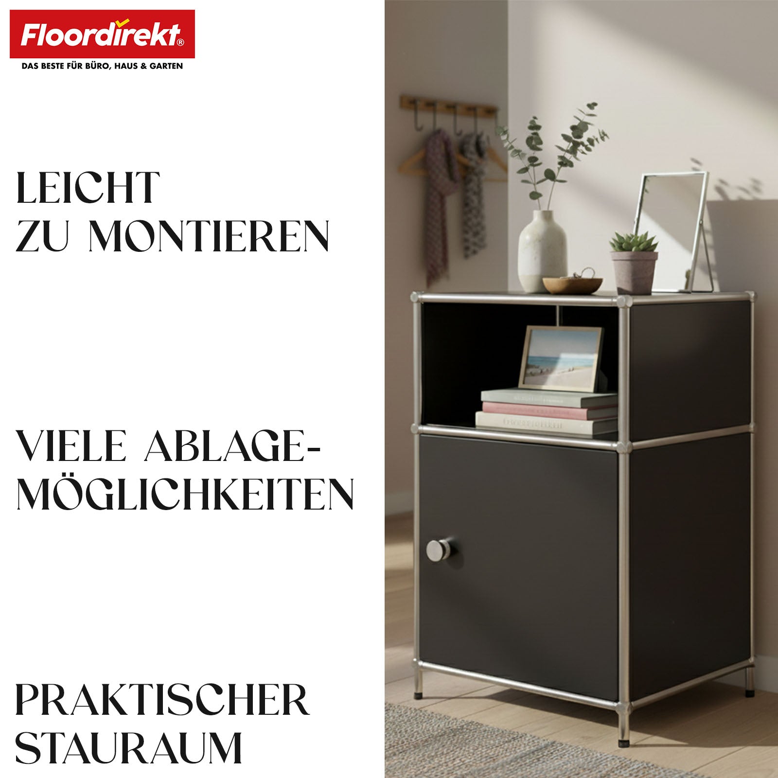 Metallregal | Concept Epure MK-040 | 3-stöckiges Aufbewahrungsregal mit Tür & & Ablageflächen | In mehreren Farben erhältlich