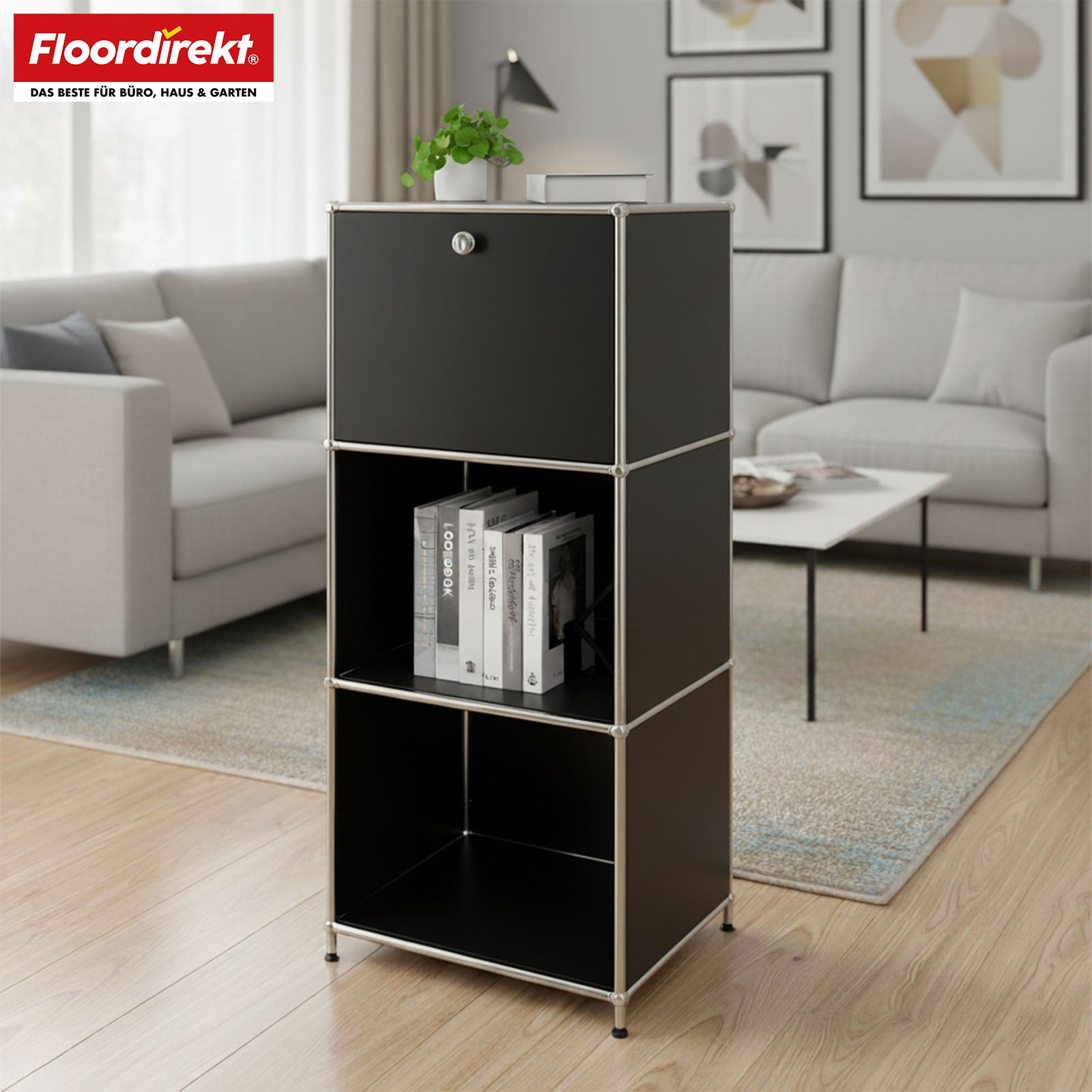 Metallregal | Concept Epure MK-107 | 4-stöckiges Aufbewahrungsregal mit verschließbarem Fach & Ablagen | In verschiedenen Farben