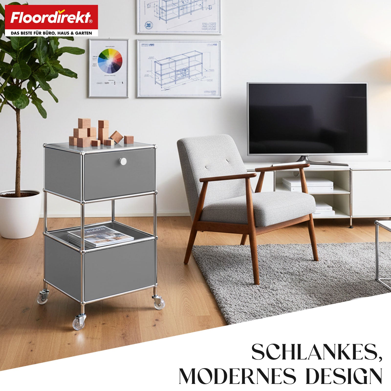 Metallregal | Concept Epure MK-145 | 3-stöckiger Rollcontainer mit Schublade & Ablagen | In mehreren Farben erhältlich