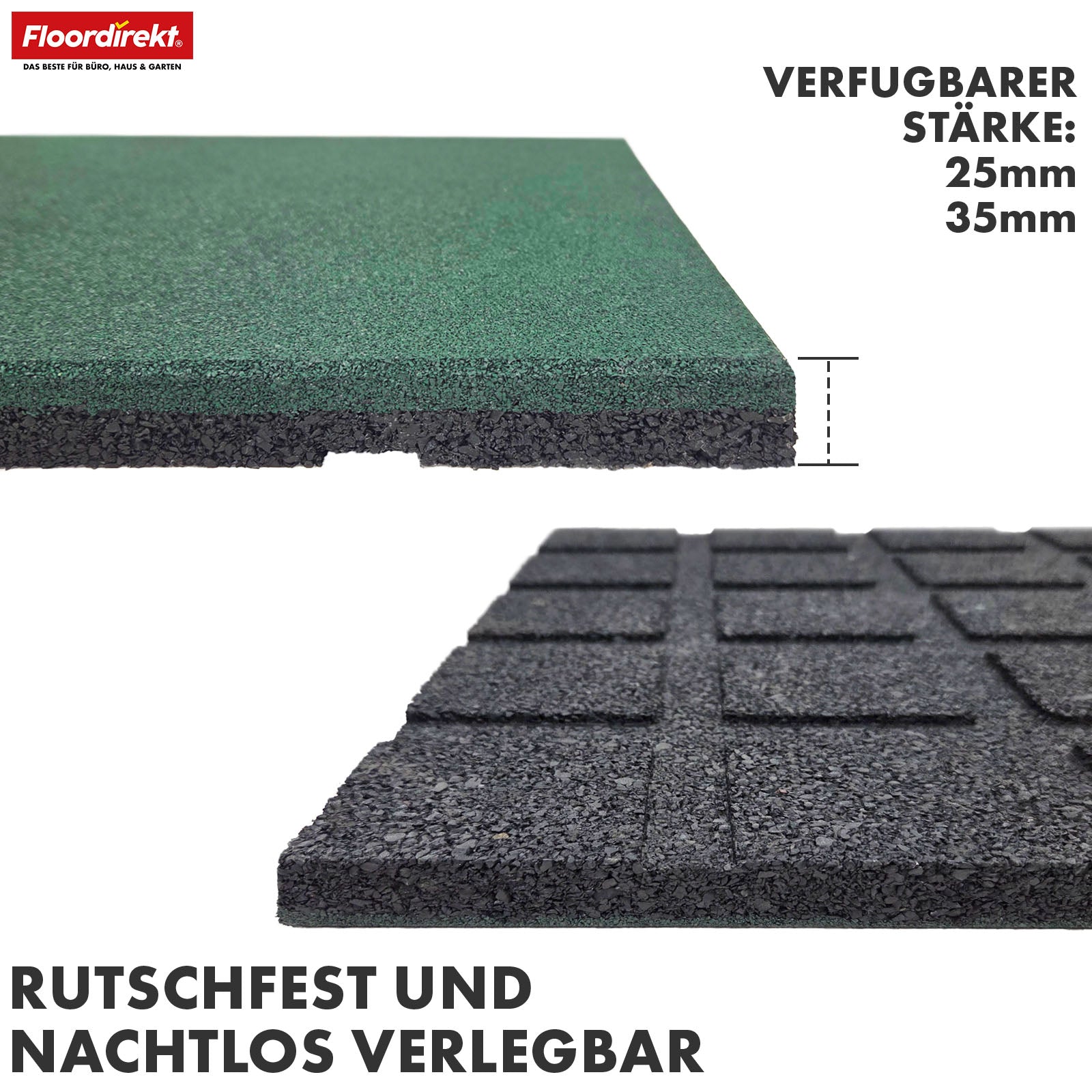 Fallschutzmatte | Play Protect | Rutschfester, robuster Gummi-Bodenschutz | Verschiedene Stärken & Farben | 50 x 50 cm