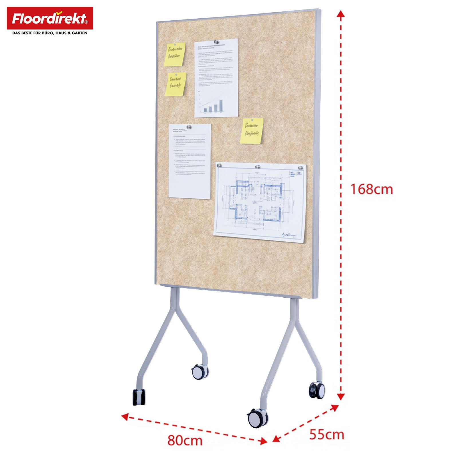 Mobile Präsentationstafel | Giant | Doppelseite Filztafel 80 x 120 cm mit feststellbaren Rollen & Ablage | Erhältlich in mehreren Farben