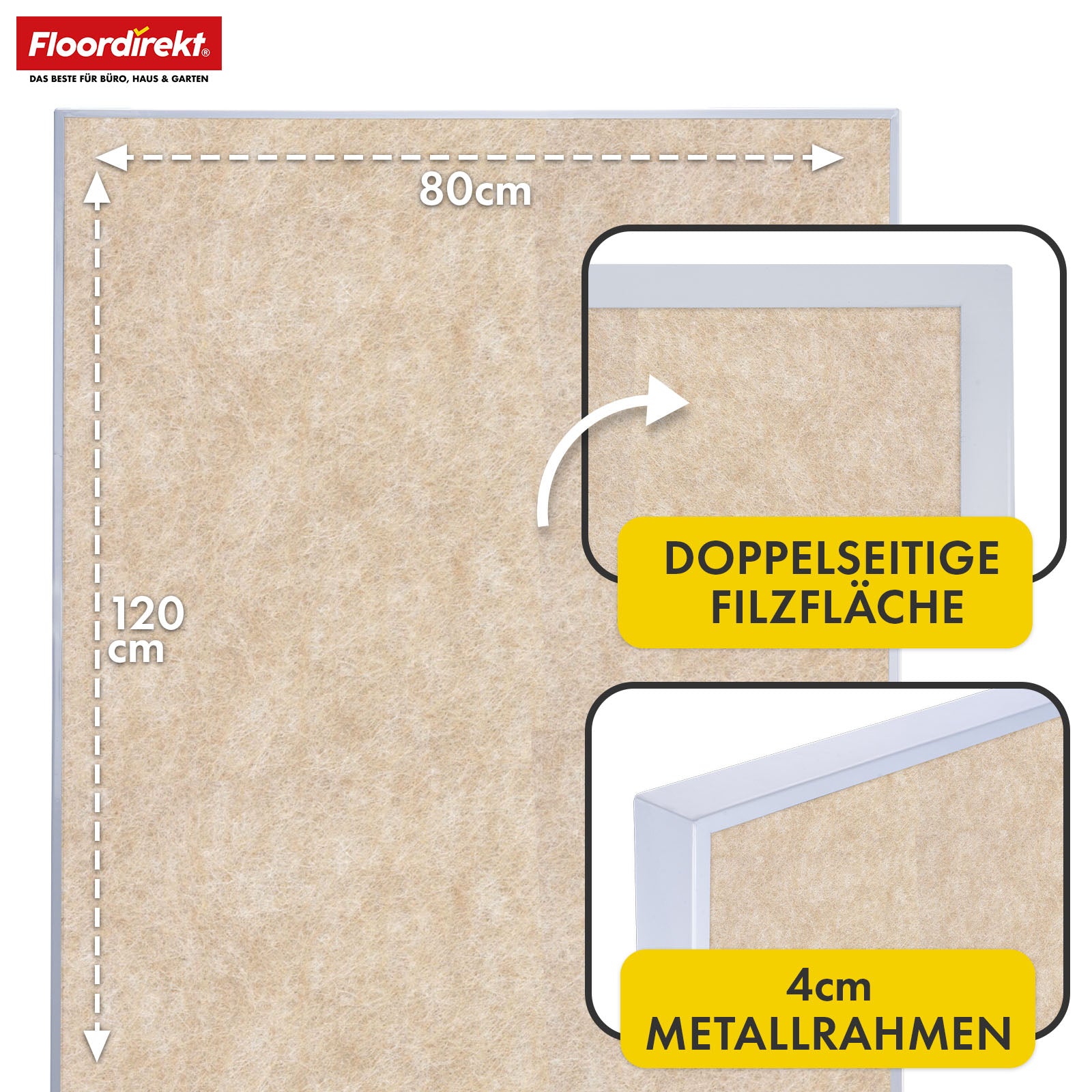 Mobile Präsentationstafel | Giant | Doppelseite Filztafel 80 x 120 cm mit feststellbaren Rollen & Ablage | Erhältlich in mehreren Farben