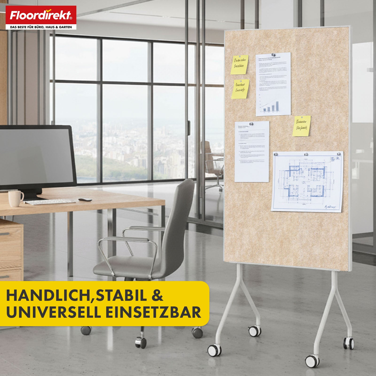 Mobile Präsentationstafel | Giant | Doppelseite Filztafel 80 x 120 cm mit feststellbaren Rollen & Ablage | Erhältlich in mehreren Farben