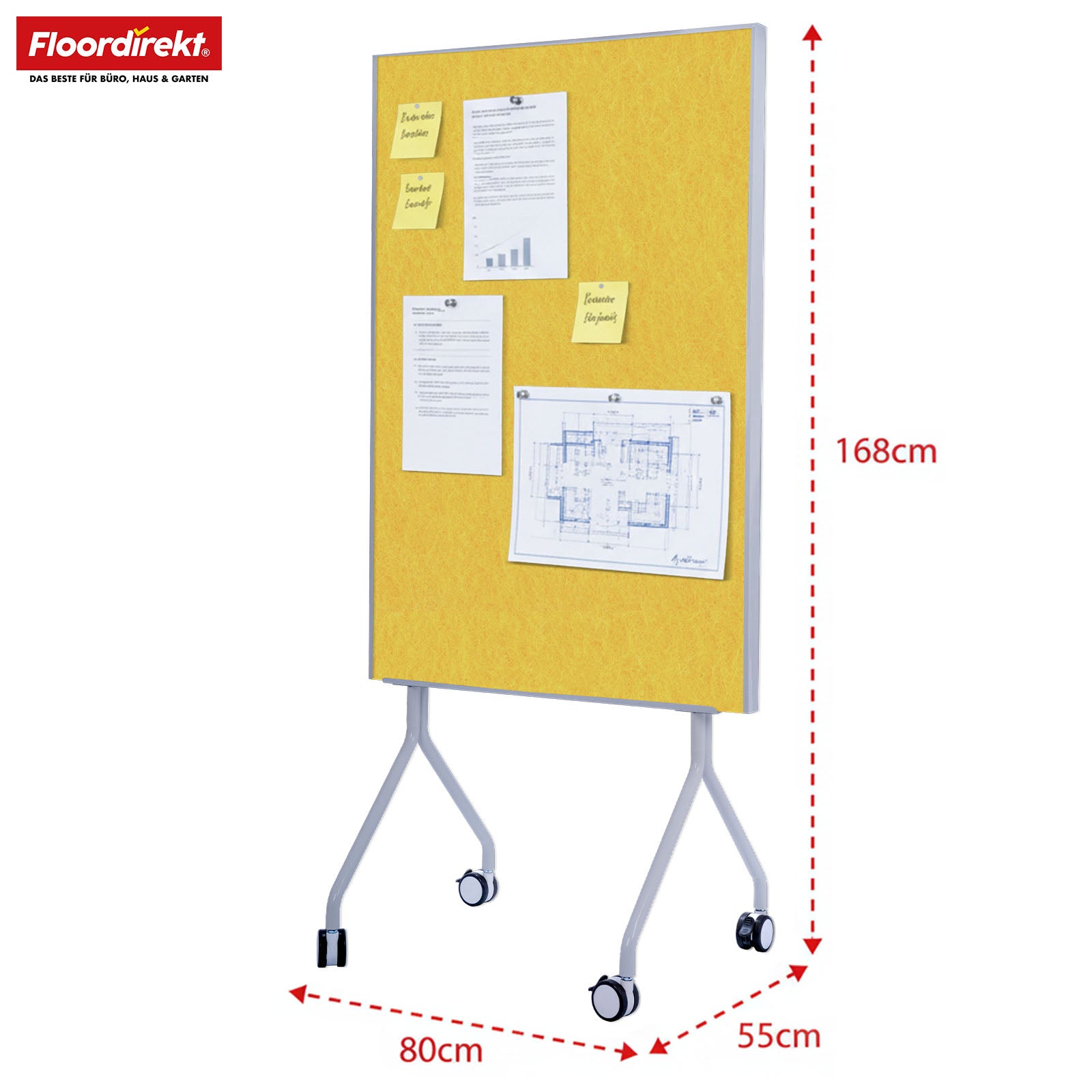 Mobile Präsentationstafel | Giant | Doppelseite Filztafel 80 x 120 cm mit feststellbaren Rollen & Ablage | Erhältlich in mehreren Farben