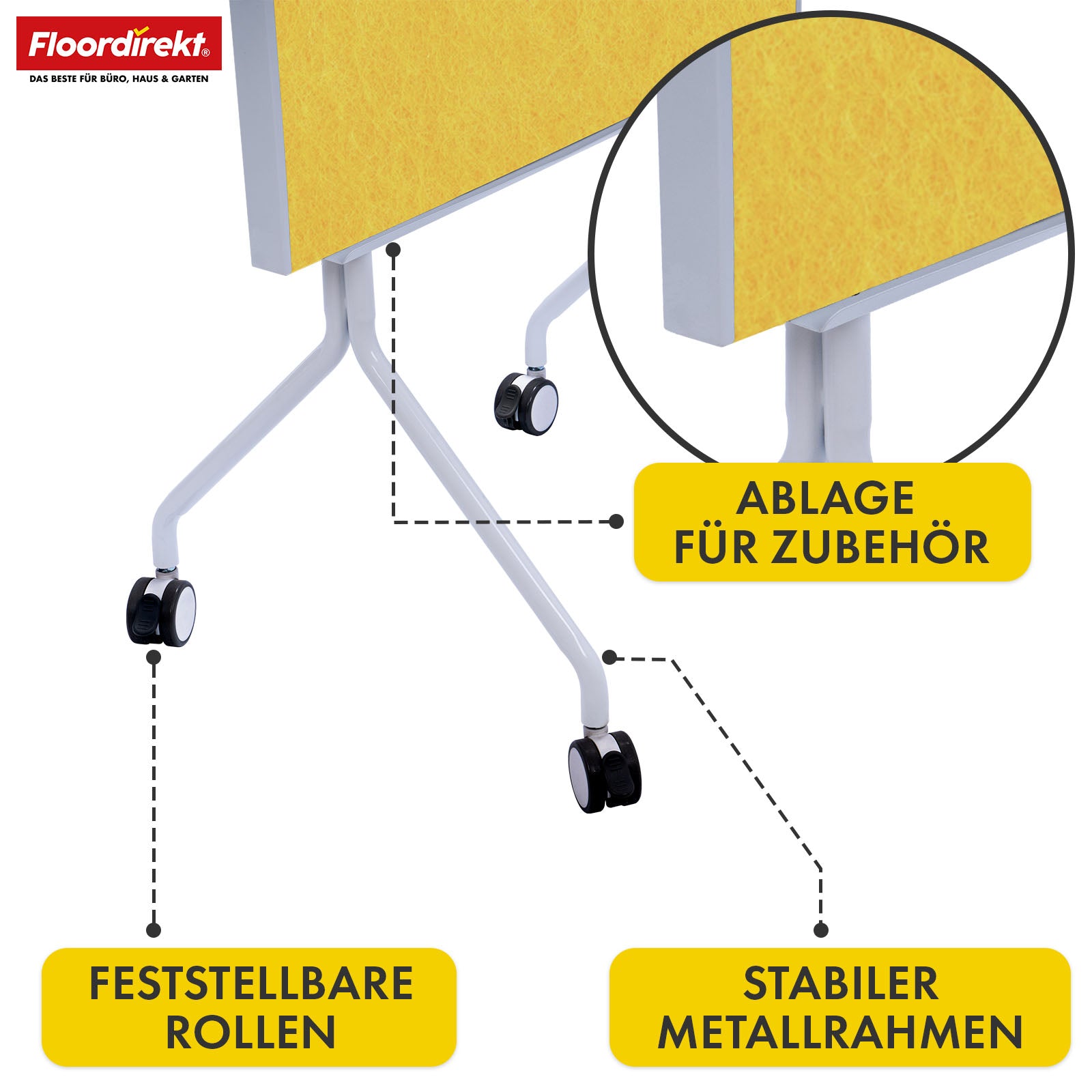 Mobile Präsentationstafel | Giant | Doppelseite Filztafel 80 x 120 cm mit feststellbaren Rollen & Ablage | Erhältlich in mehreren Farben