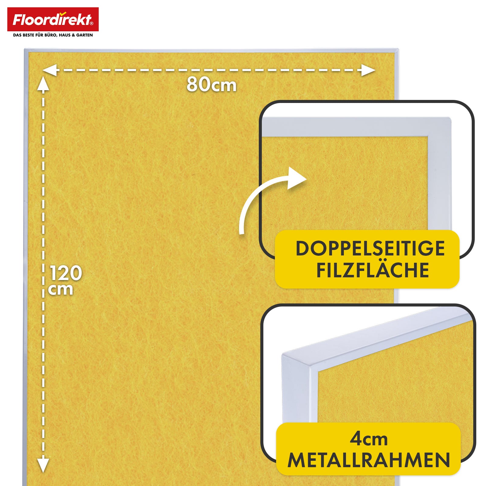 Mobile Präsentationstafel | Giant | Doppelseite Filztafel 80 x 120 cm mit feststellbaren Rollen & Ablage | Erhältlich in mehreren Farben