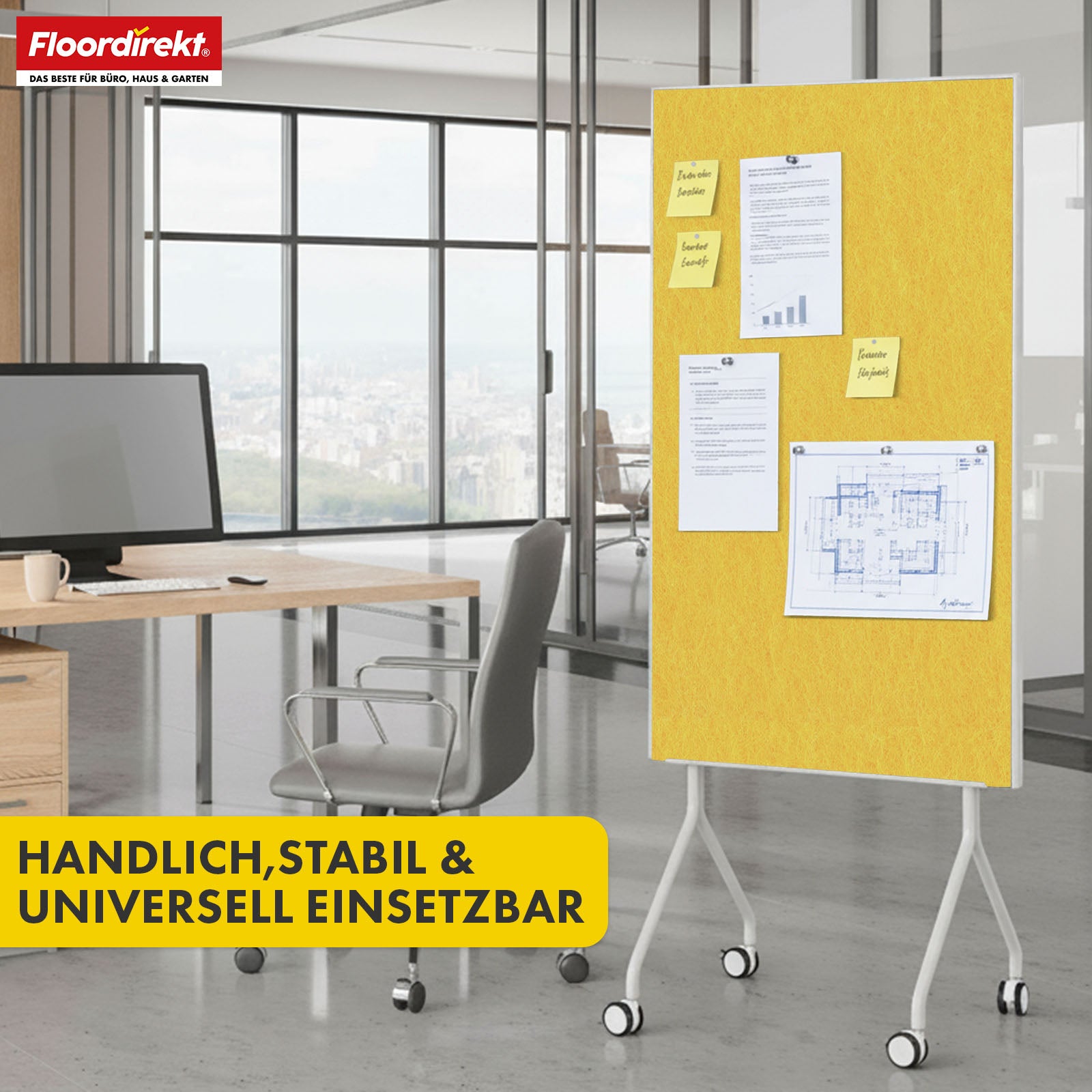 Mobile Präsentationstafel | Giant | Doppelseite Filztafel 80 x 120 cm mit feststellbaren Rollen & Ablage | Erhältlich in mehreren Farben