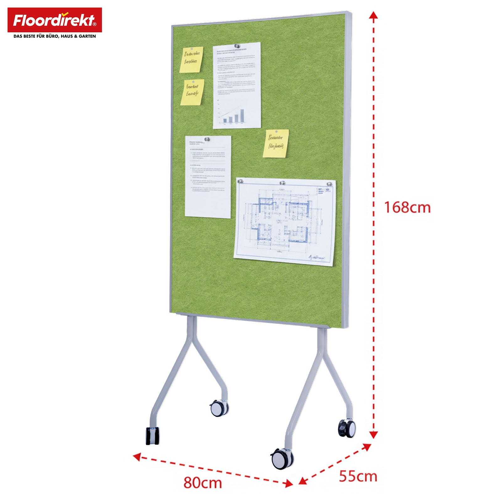 Mobile Präsentationstafel | Giant | Doppelseite Filztafel 80 x 120 cm mit feststellbaren Rollen & Ablage | Erhältlich in mehreren Farben