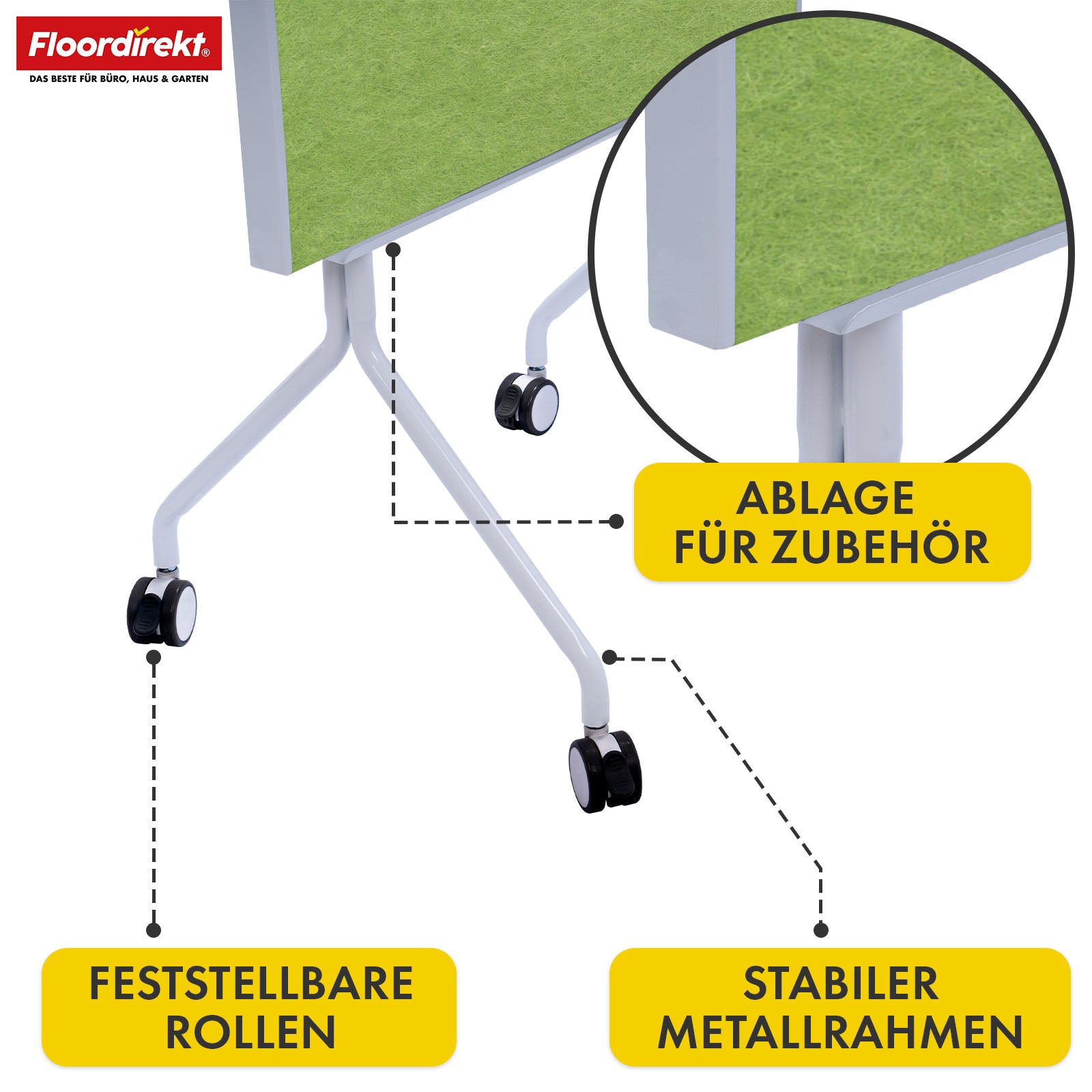 Mobile Präsentationstafel | Giant | Doppelseite Filztafel 80 x 120 cm mit feststellbaren Rollen & Ablage | Erhältlich in mehreren Farben