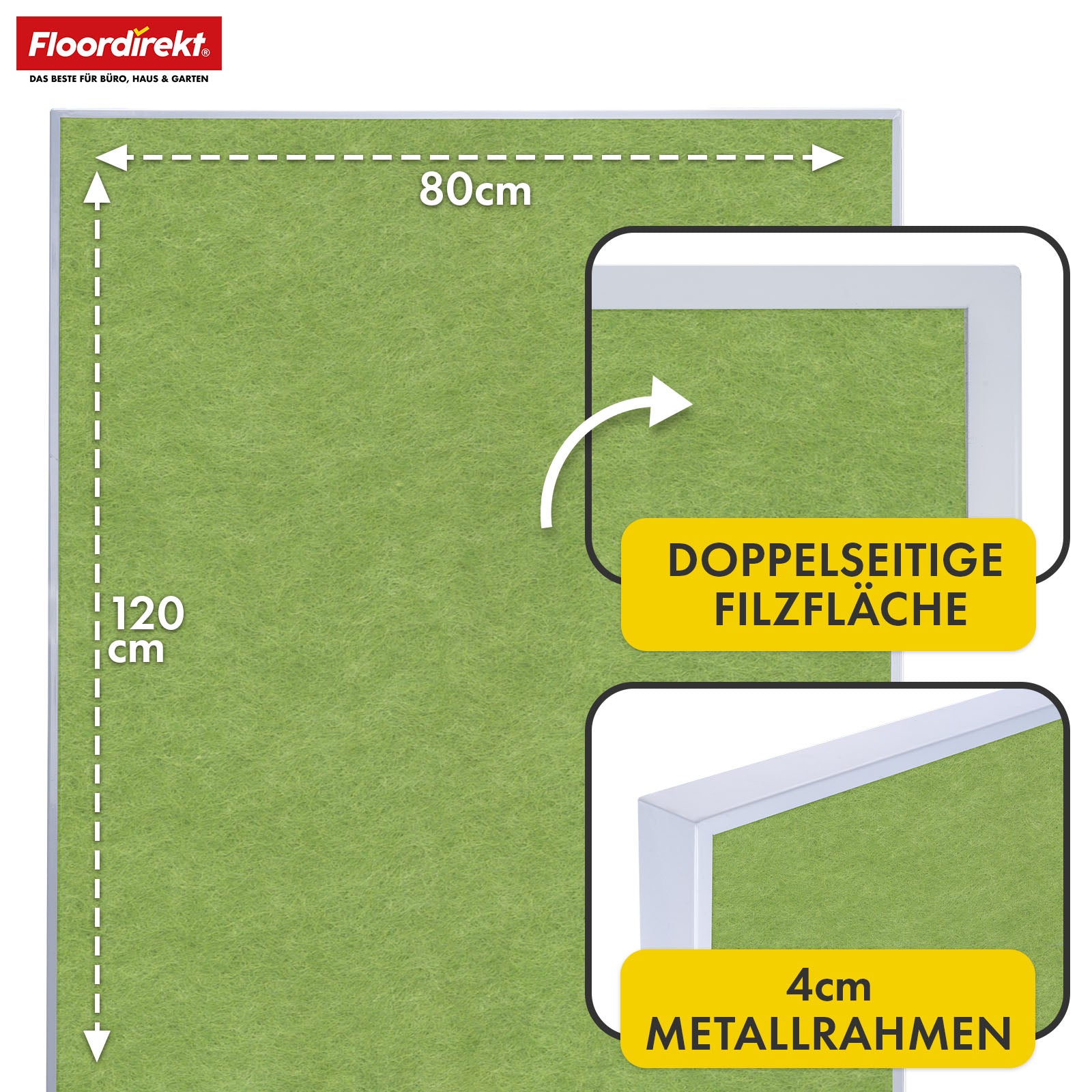 Mobile Präsentationstafel | Giant | Doppelseite Filztafel 80 x 120 cm mit feststellbaren Rollen & Ablage | Erhältlich in mehreren Farben