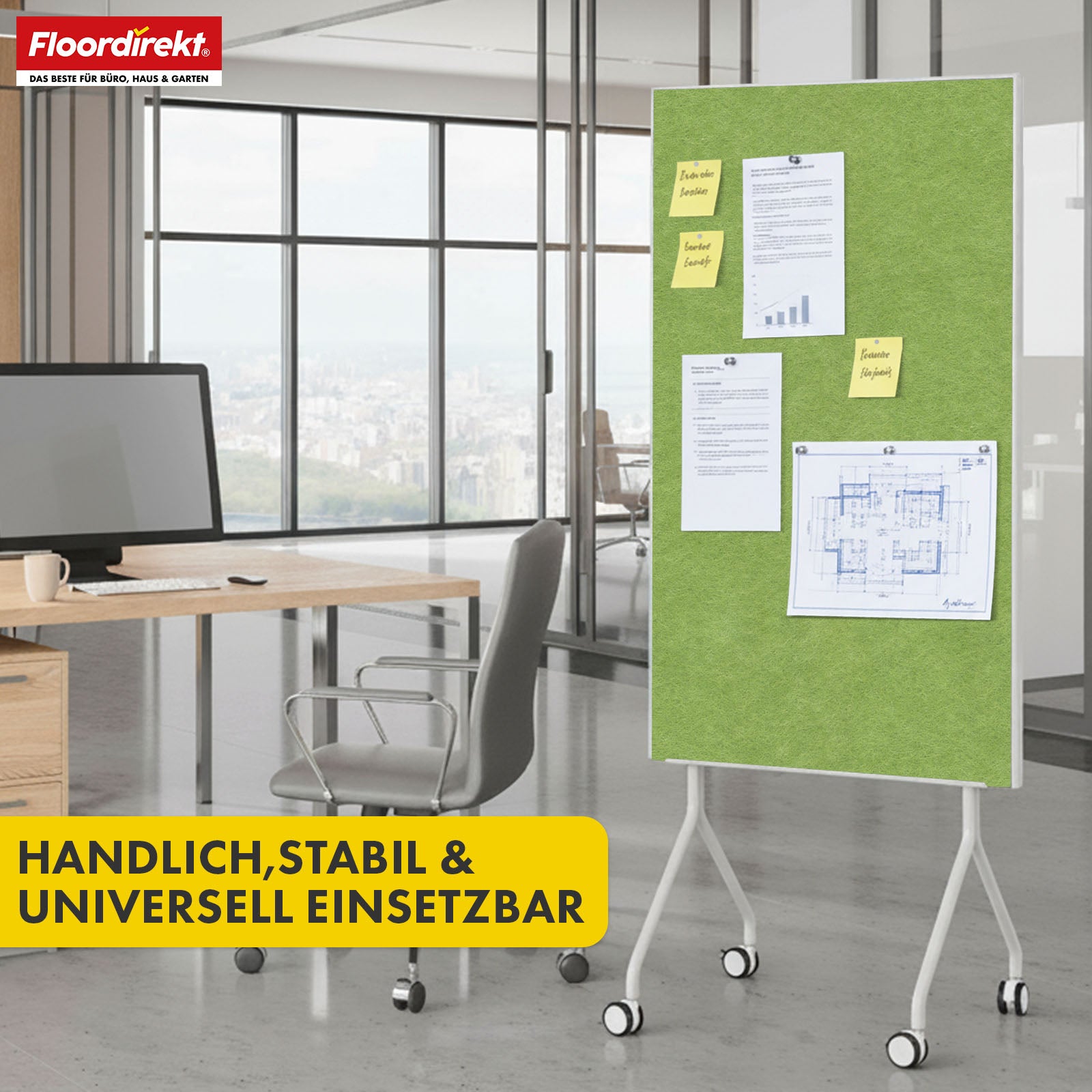 Mobile Präsentationstafel | Giant | Doppelseite Filztafel 80 x 120 cm mit feststellbaren Rollen & Ablage | Erhältlich in mehreren Farben