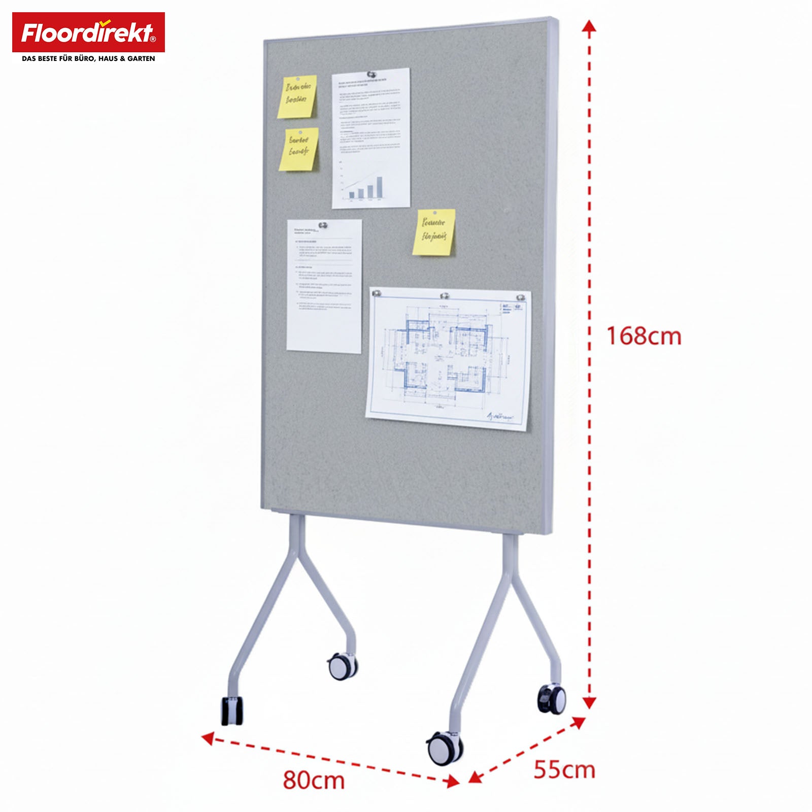 Mobile Präsentationstafel | Giant | Doppelseite Filztafel 80 x 120 cm mit feststellbaren Rollen & Ablage | Erhältlich in mehreren Farben