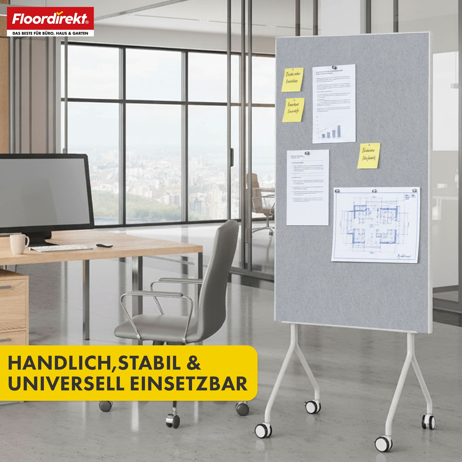 Mobile Präsentationstafel | Giant | Doppelseite Filztafel 80 x 120 cm mit feststellbaren Rollen & Ablage | Erhältlich in mehreren Farben