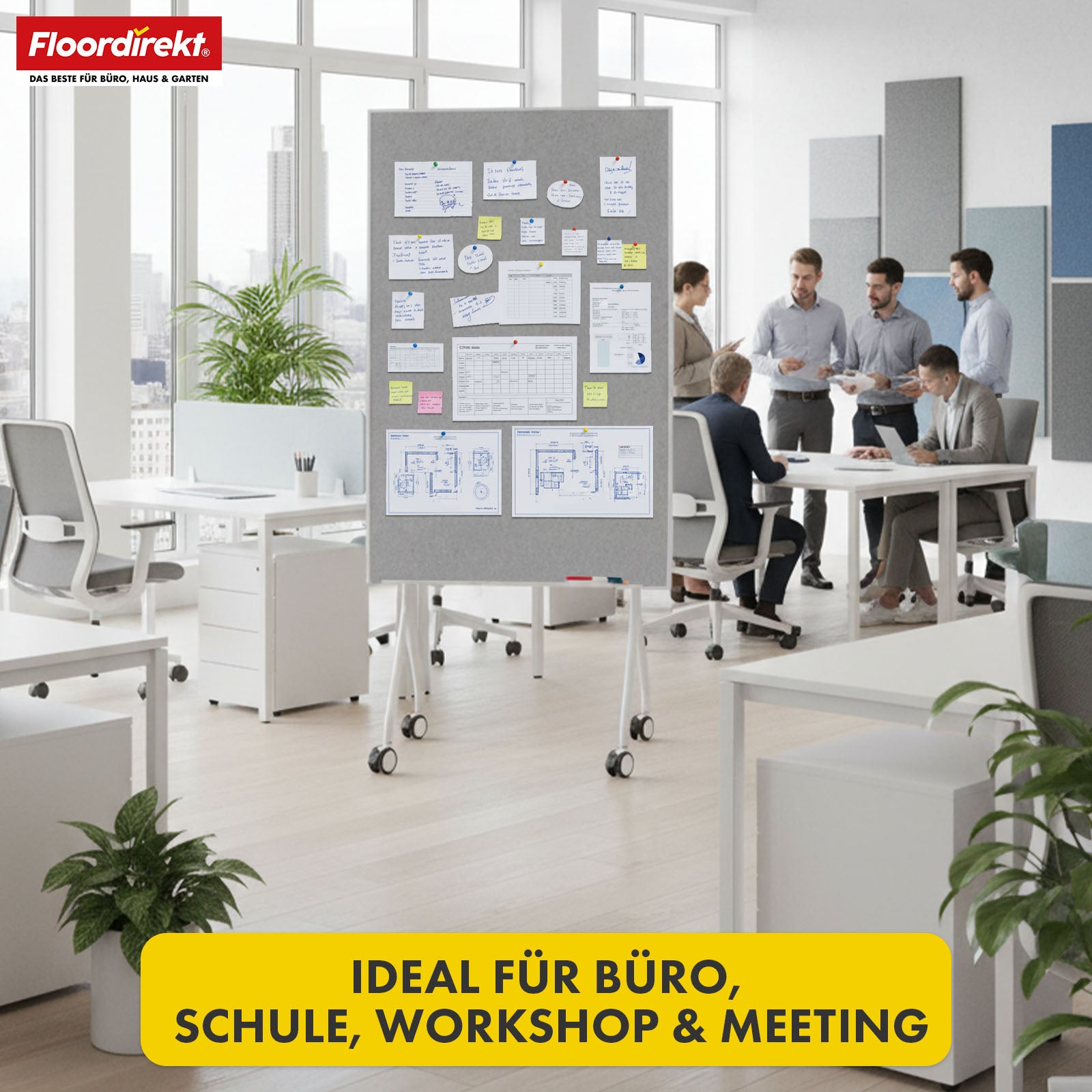 Mobile Präsentationstafel | Giant | Doppelseite Filztafel 80 x 120 cm mit feststellbaren Rollen & Ablage | Erhältlich in mehreren Farben